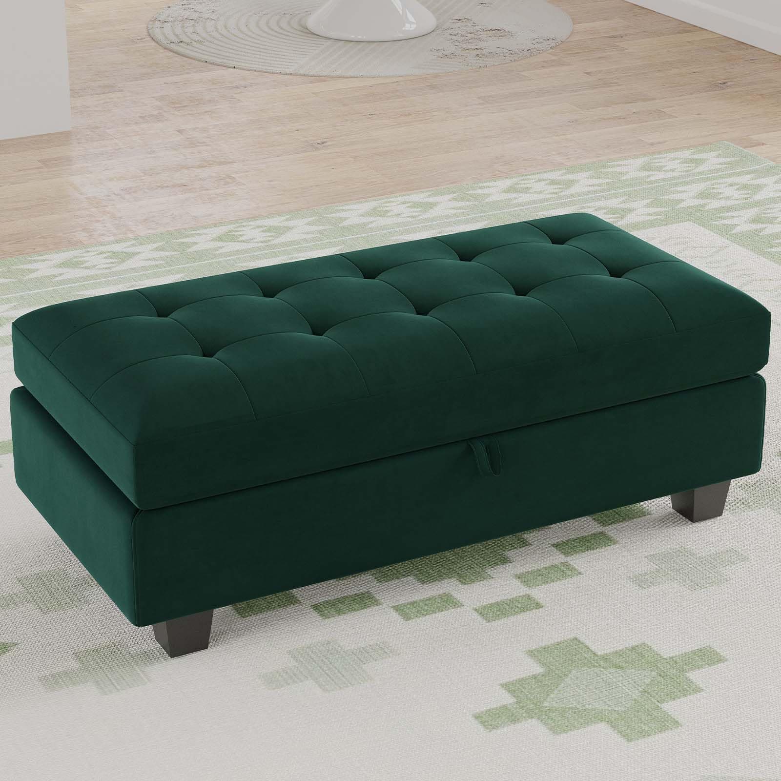 Belffin Storage Ottoman Bench Oversized Rectangular Ottoman with Storage Velvet Tufted Upholstered Footstool Ottoman Bench for Living Room Bedroom (Green)
