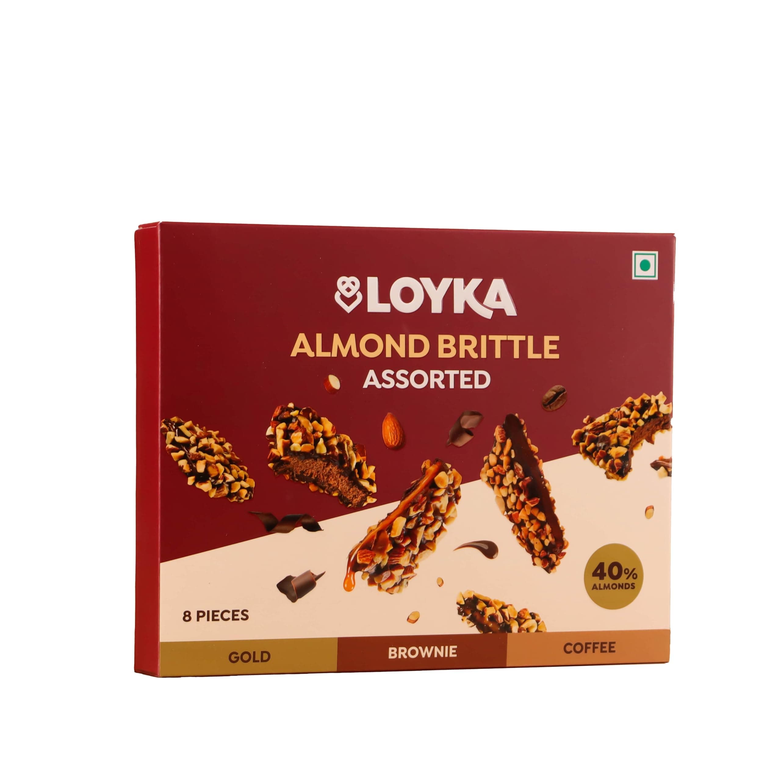 Almond Brittle Assorted Choco Box - 8 pcs 116gm | Premium Chocolate Gift Hamper | Choco & Nut Dryfruit Delicacy | Roasted California Almonds (40%), Dark Choco & Salted Caramel |