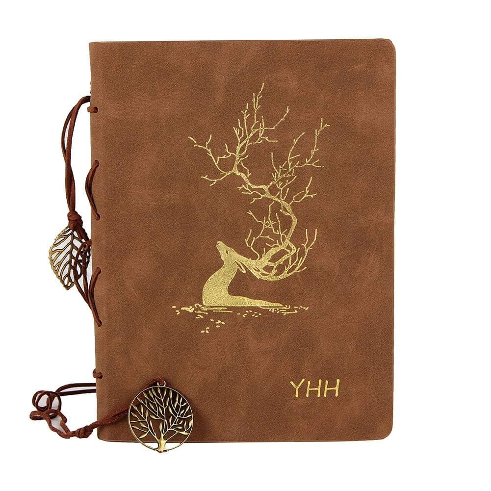 YHH A5 Dotted Notebook Leather Vintage Dot Grid Journal with Accessories Refillable Organiser Travel Planner Dairy Gift Set for Men Women Adult Kid Elegant Light Gold Deer Brown Office Product – Organizer