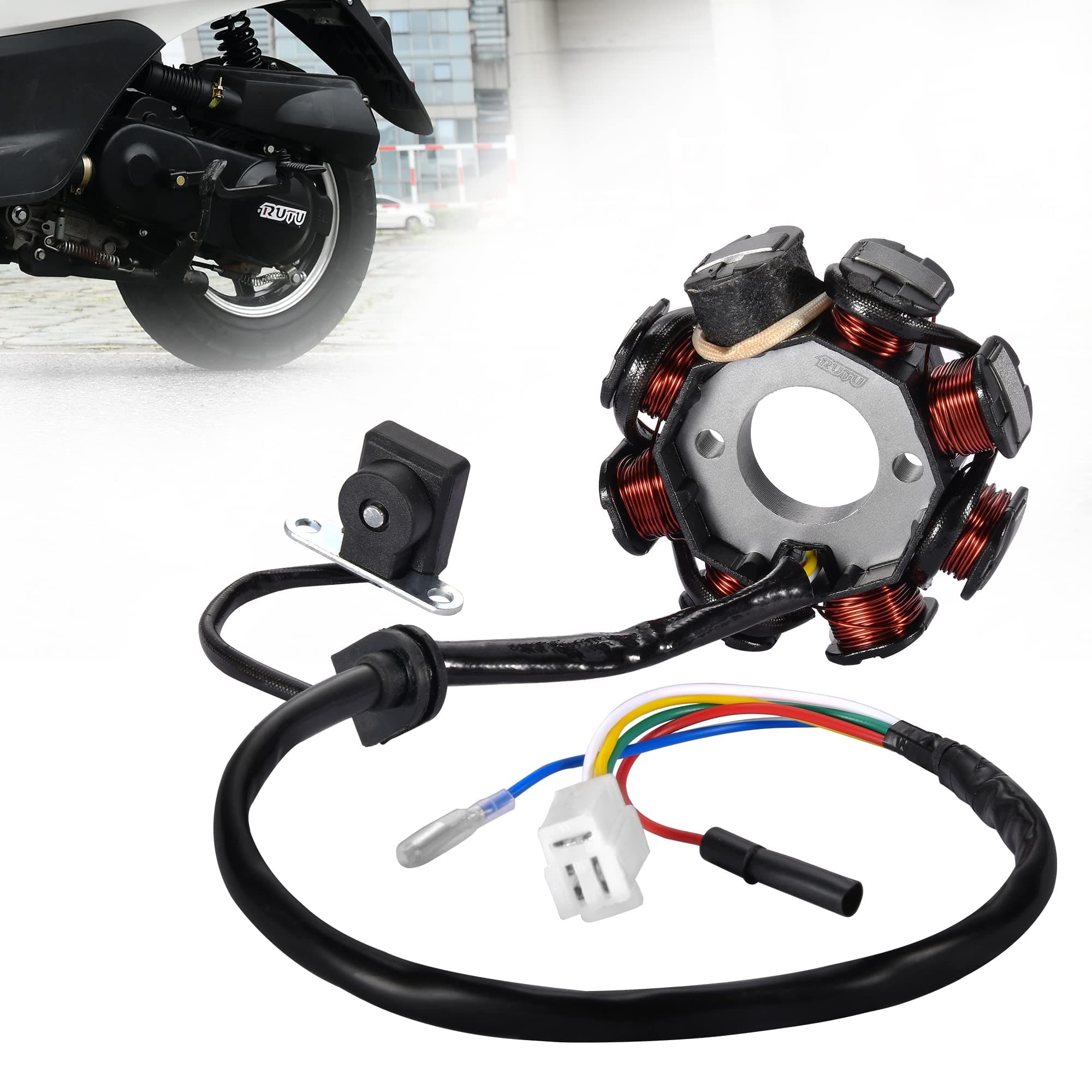 8 Pole 5 Wire Coil,Magneto Stator Ignition Relay Coil - Replacement Part for 139QMB GY6 4-Stroke Engine,Compatible with 50cc, 60cc, 80cc, 100cc ATV, TaoTao Scooters, Coolsport, Sunl, NST Mopeds