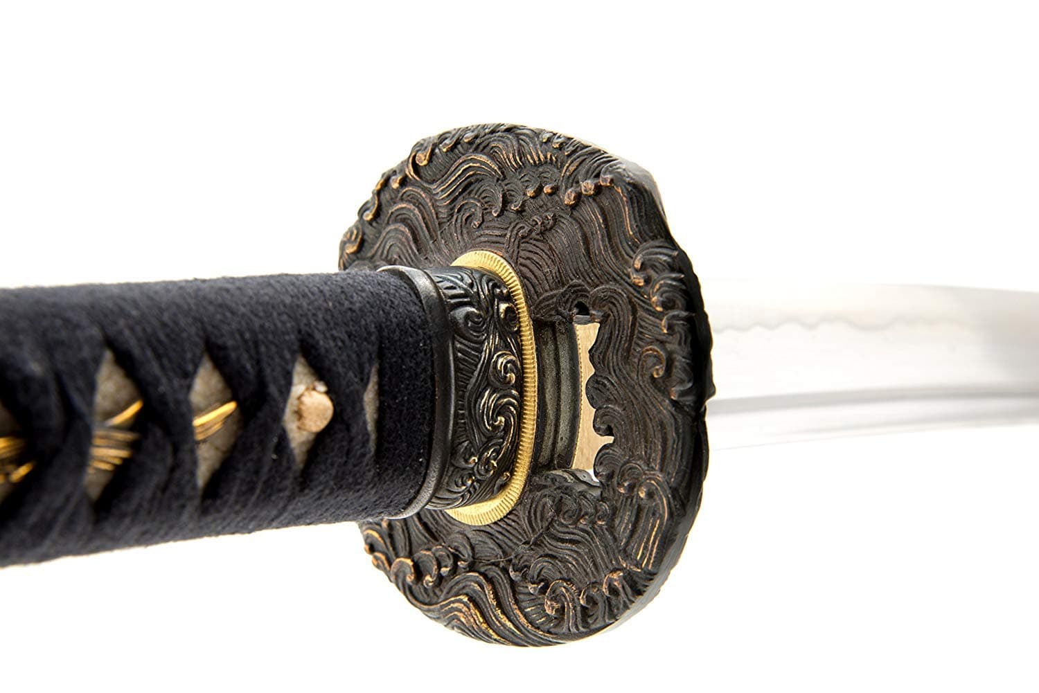 Handmade Sword - Fully Functional Japanese Samurai Sword, Fully Hand Forged, 1080 Carbon Steel, Heat Tempered, Full Tang, Sharp, Brass Fittings, Black Scabbard