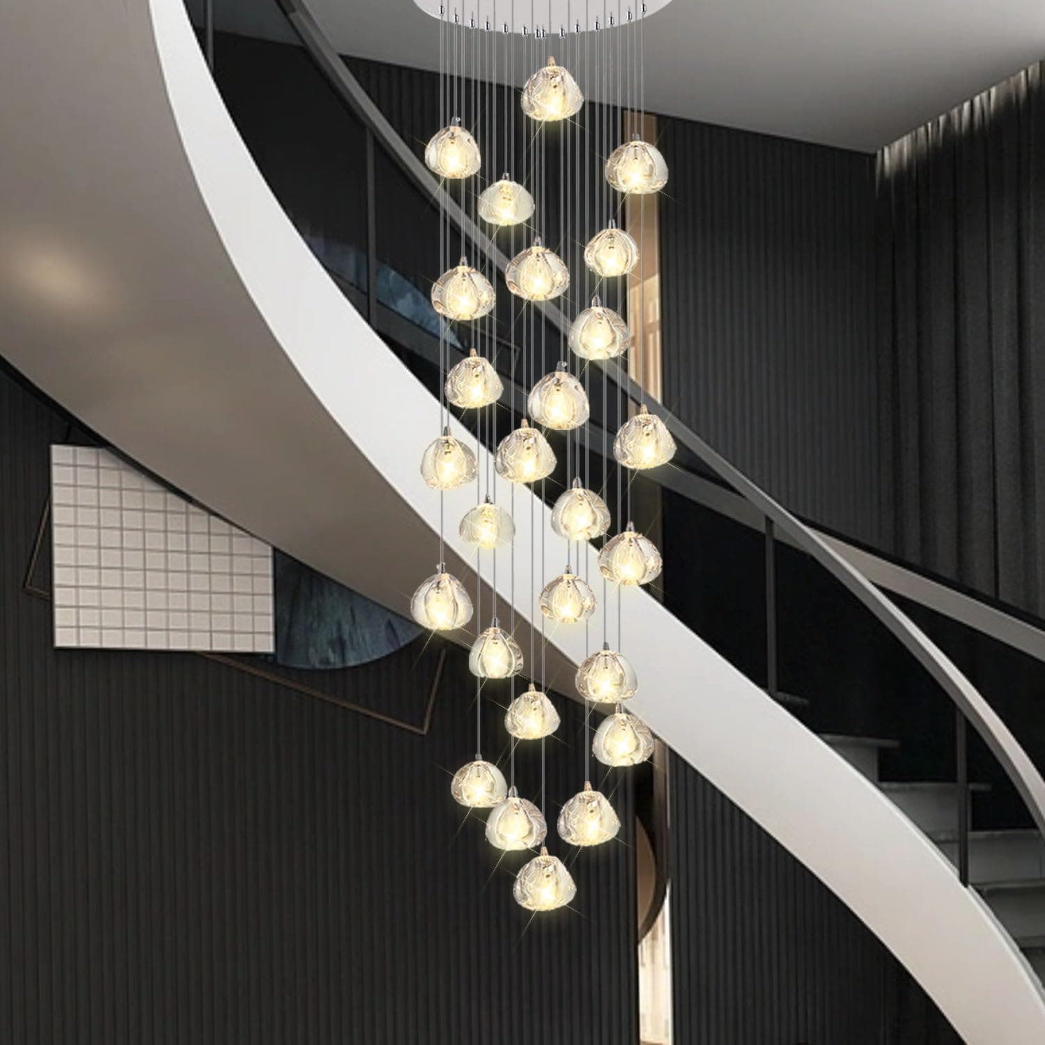 Crystal Chandelier Modern Pendant Light LED Raindrop Ceiling Light Crystal Ball Lighting Fixture for Staircase Living Room Hotel Hallway Bedroom Hotel Hallway Foyer Entryway (26 Lights-Round)