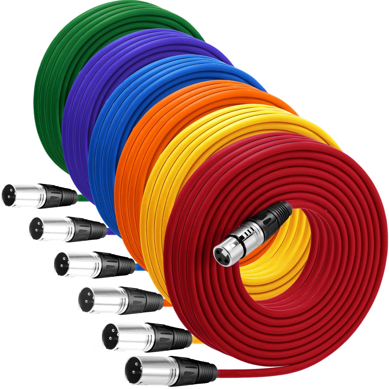 6 Pack 25 ft Bright XLR Cables 3 Pins Balanced XLR Microphone Cable to Male to Female Mic Cable for Microphone, Mixer, Recording Studio, Podcast