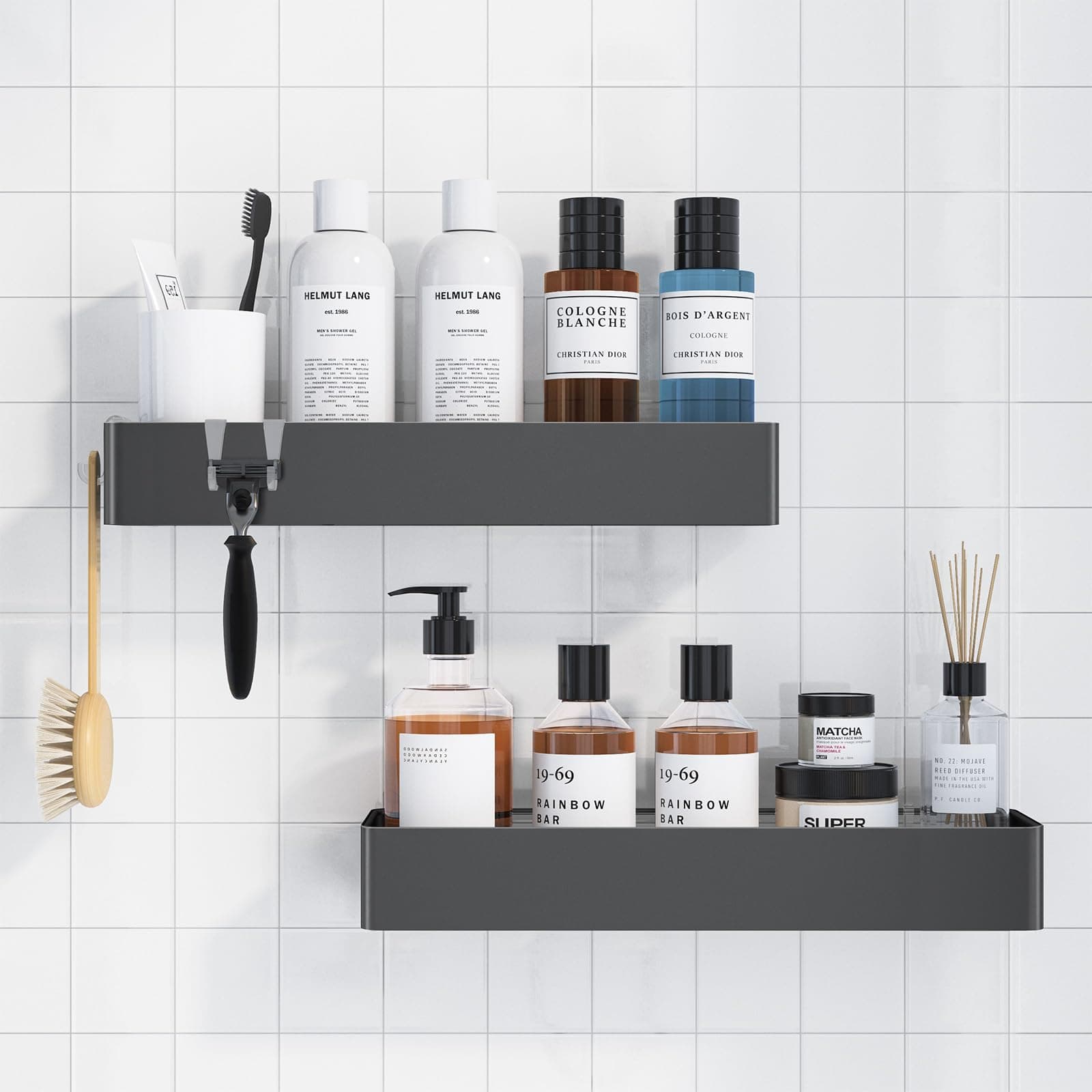 Kitsure X-Large Shower Caddy - 2 Pack Adhesive Shower Organizer, Rustproof Metal Shelves, No-Drill Bathroom Organizers and Storage, Dark Grey