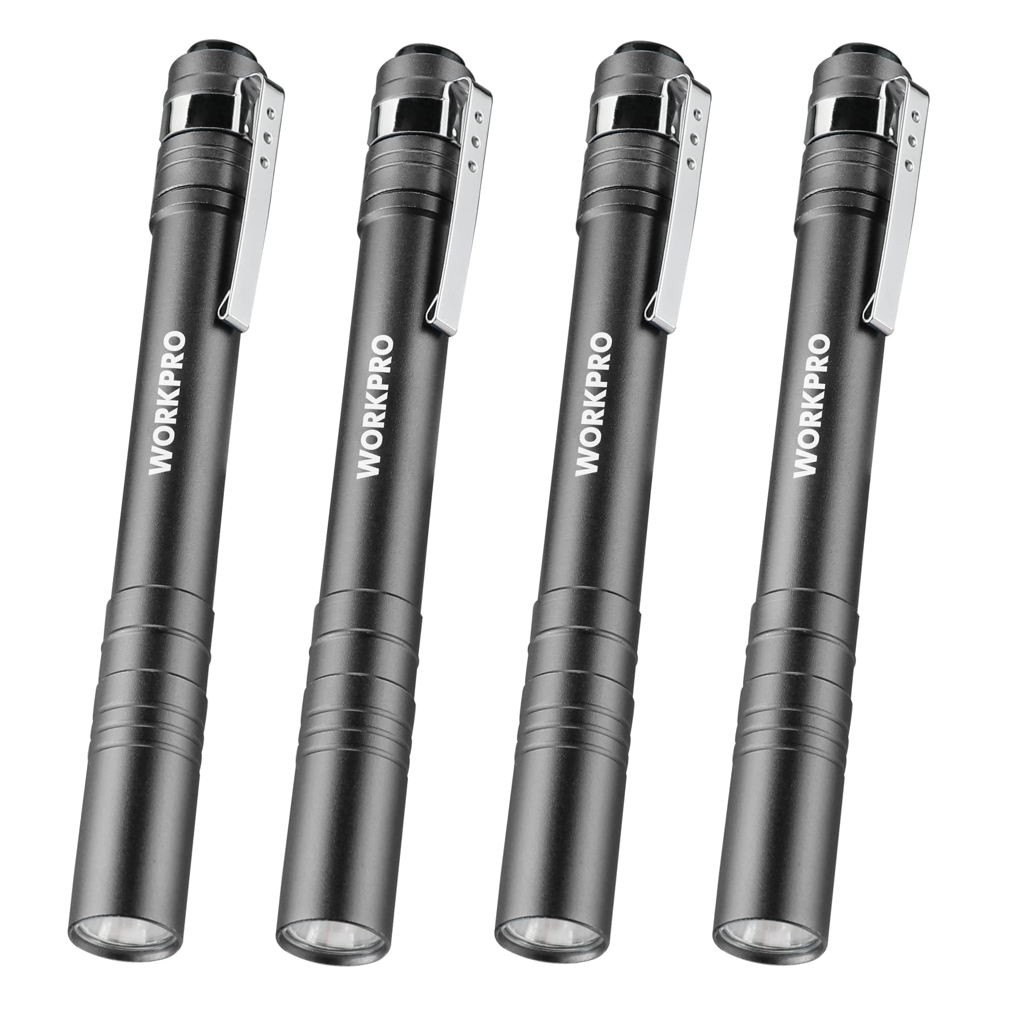 LED Pen Light, Aluminum Pen Flashlights, Pocket Flashlight with Clip for Inspection, Emergency, Everyday, 2AAA Batteries Include, Gray(4-Pack)