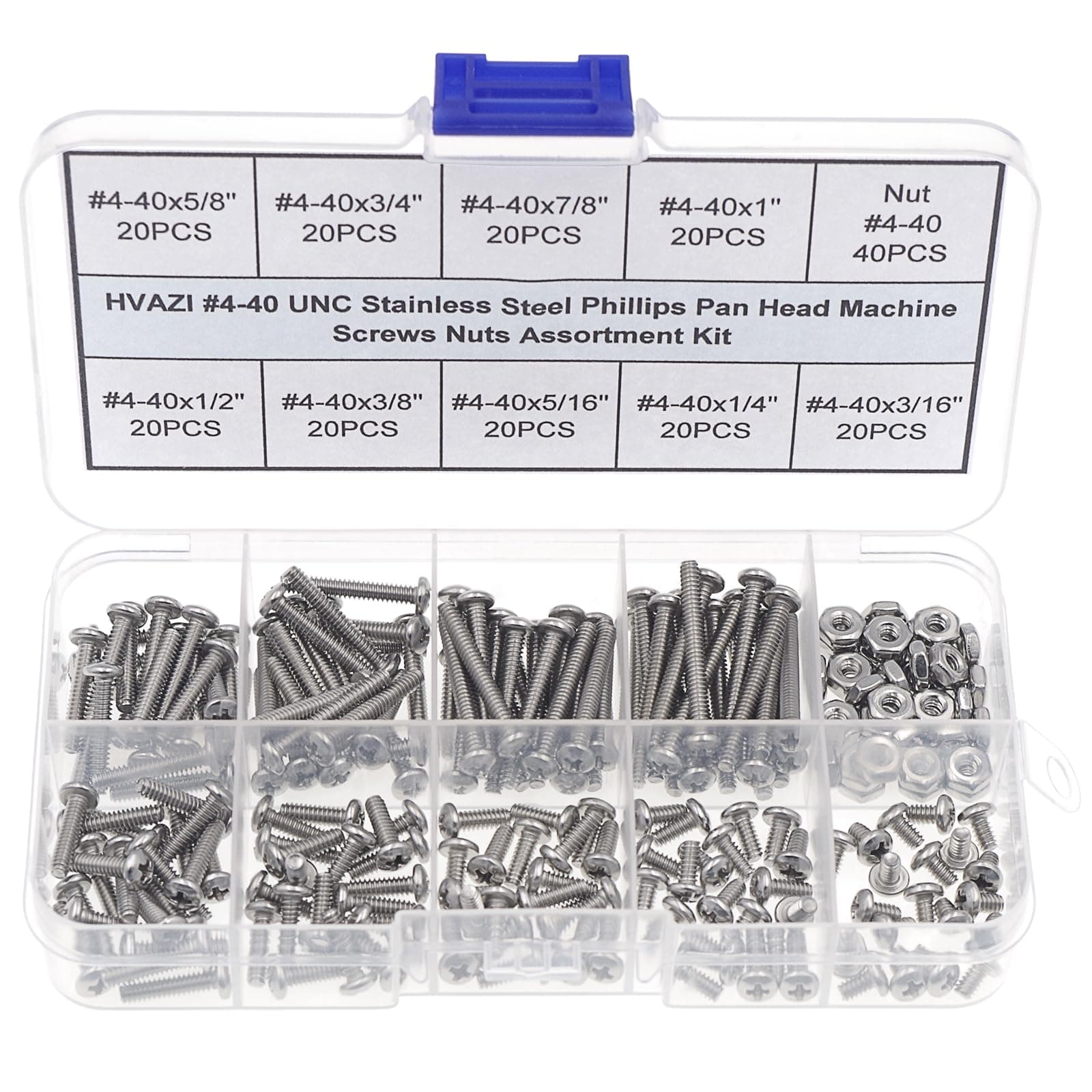 #2-56 UNC Stainless Steel Phillips Pan Head Machine Screws Nuts Assortment Kit #4-40UNC 43237-2