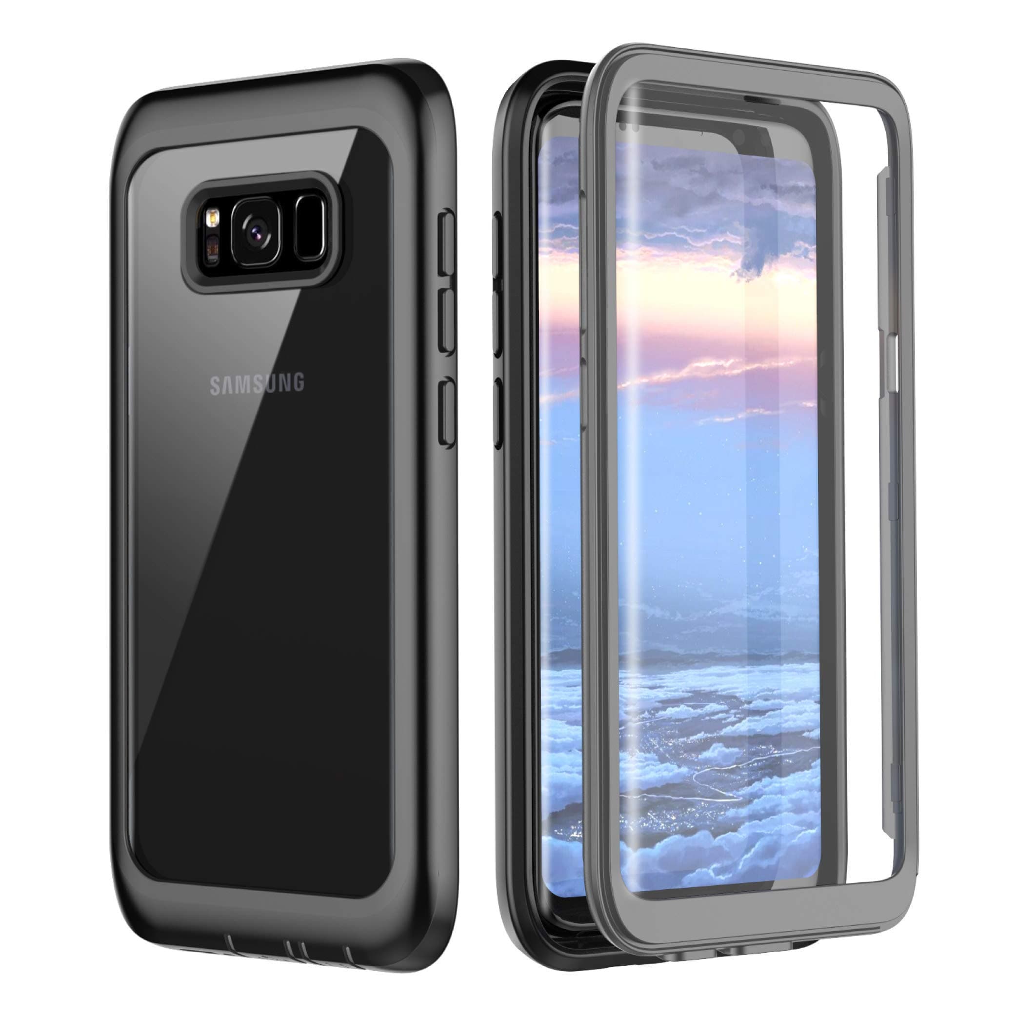 Samsung Galaxy S8 Case, Full Body Bumper Case Built-in Screen Protector Slim Clear Shock-Absorbing Dustproof Lightweight Cover Case for Samsung Galaxy S8 (Grey/Clear)