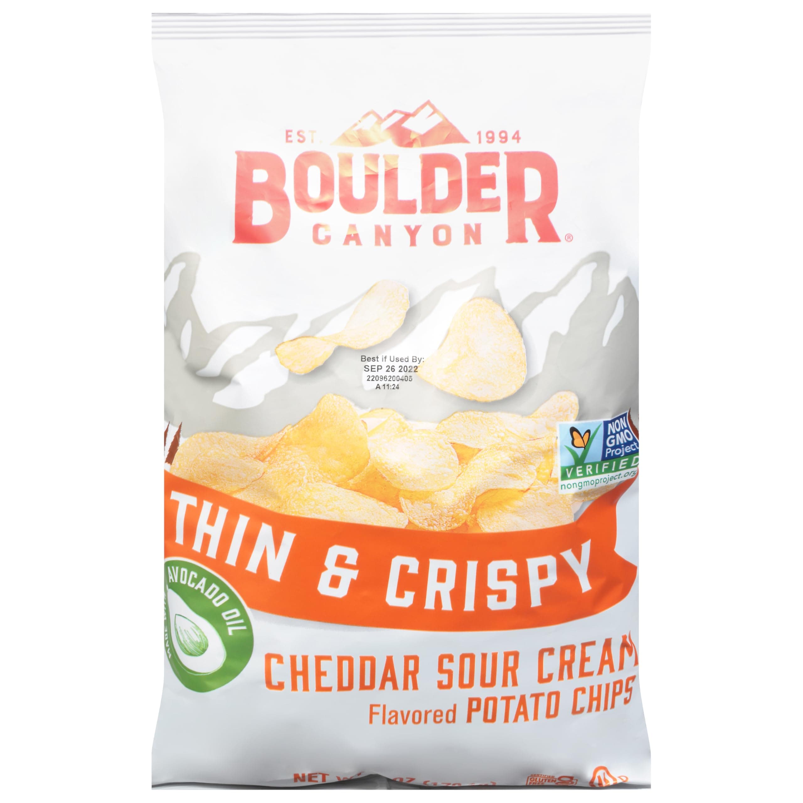 Boulder Canyon Thin & Crispy Cheddar Sour Cream Potato Chips, 6 OZ