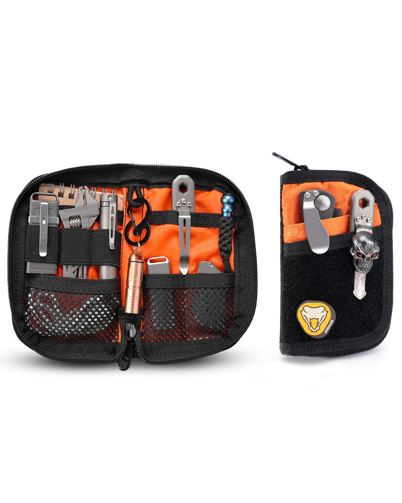 VE10 EDC Pouch Small Pocket Tool Pouch with 10 Compartments, Men's Pocket Organizer for Multitools, EDC Organizer with Patches Area for DIY