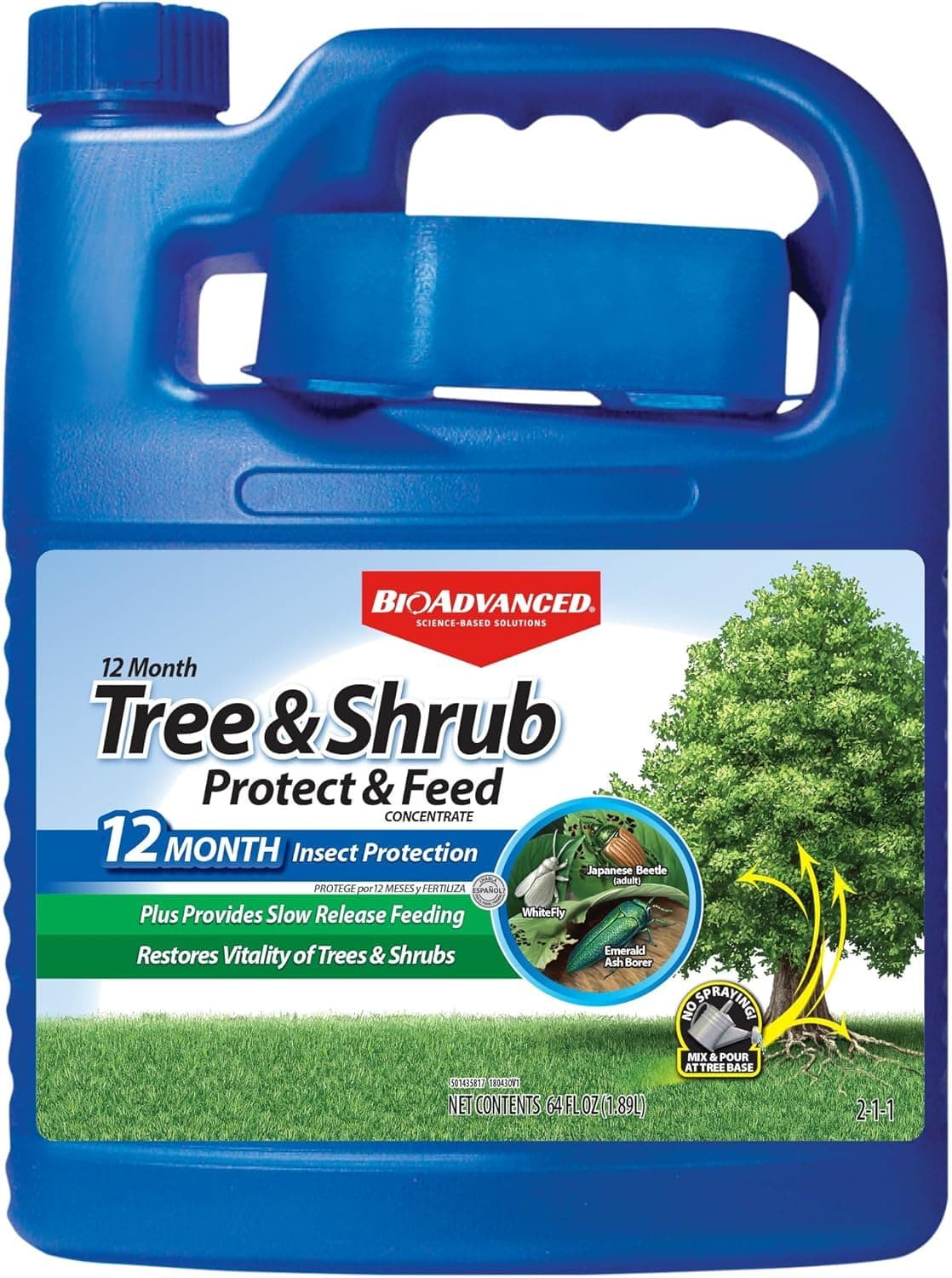 12 Month Tree & Shrub Protect and Feed Concentrate - Mix & Pour - Insect Control and Plant Food - Up to 12 Months Protection - 64 oz Bottle