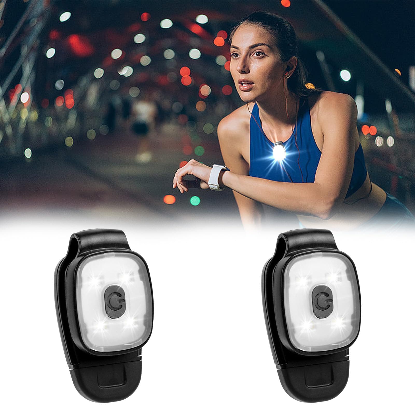 2 Pack Clip On Torch, LED Running Lights Clip-on Lights for Runners, USB Rechargeable Night Running Chest Light Hands Free Flashlight for Runners Dog Walking Hiking Joggers (Style 1)