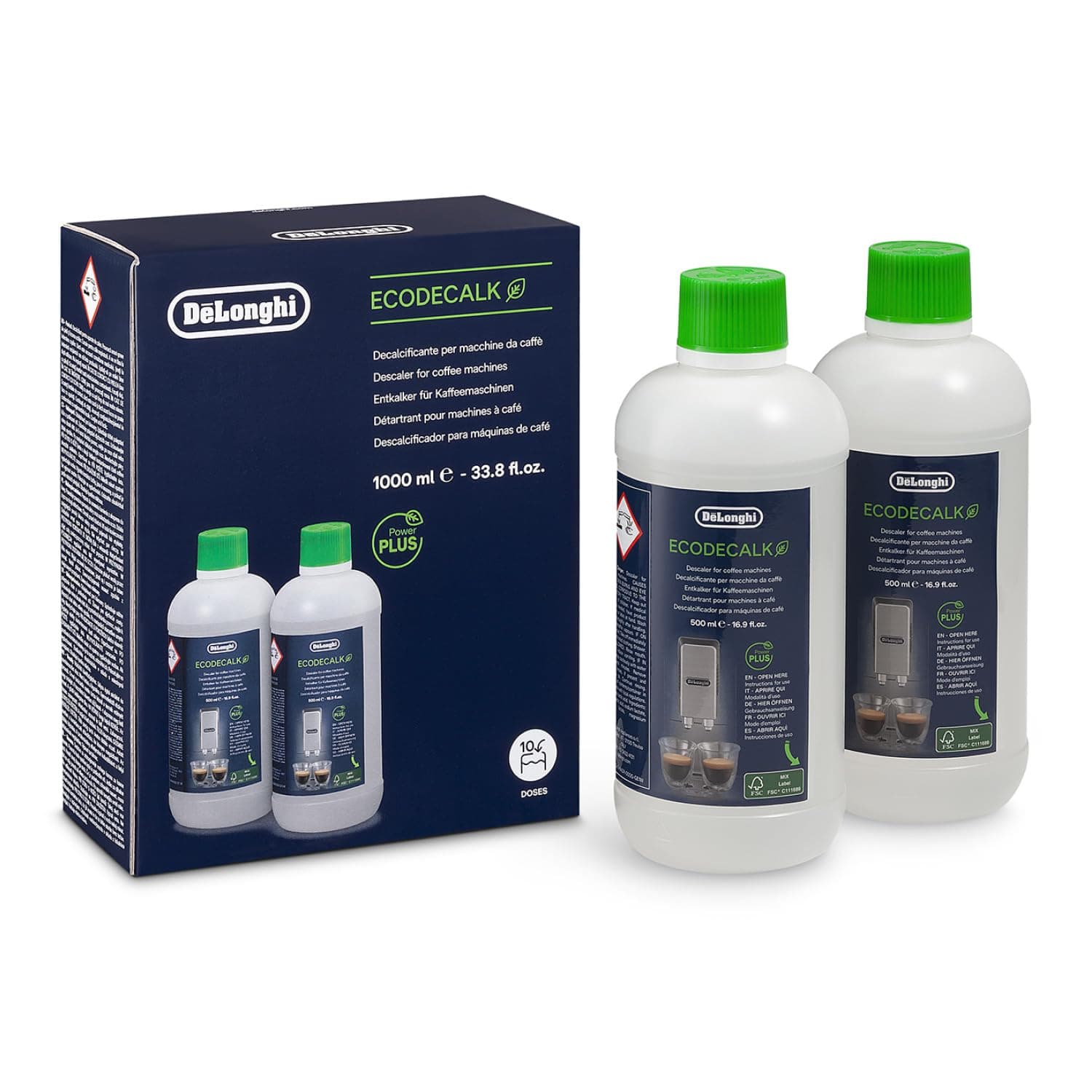 Original EcoDecalk Descaler for Fully Automatic Coffee Machine and Coffee Makers, Universal Descaler for 10 Descaling Processes, DLSC502, 2 x 500 ml, White