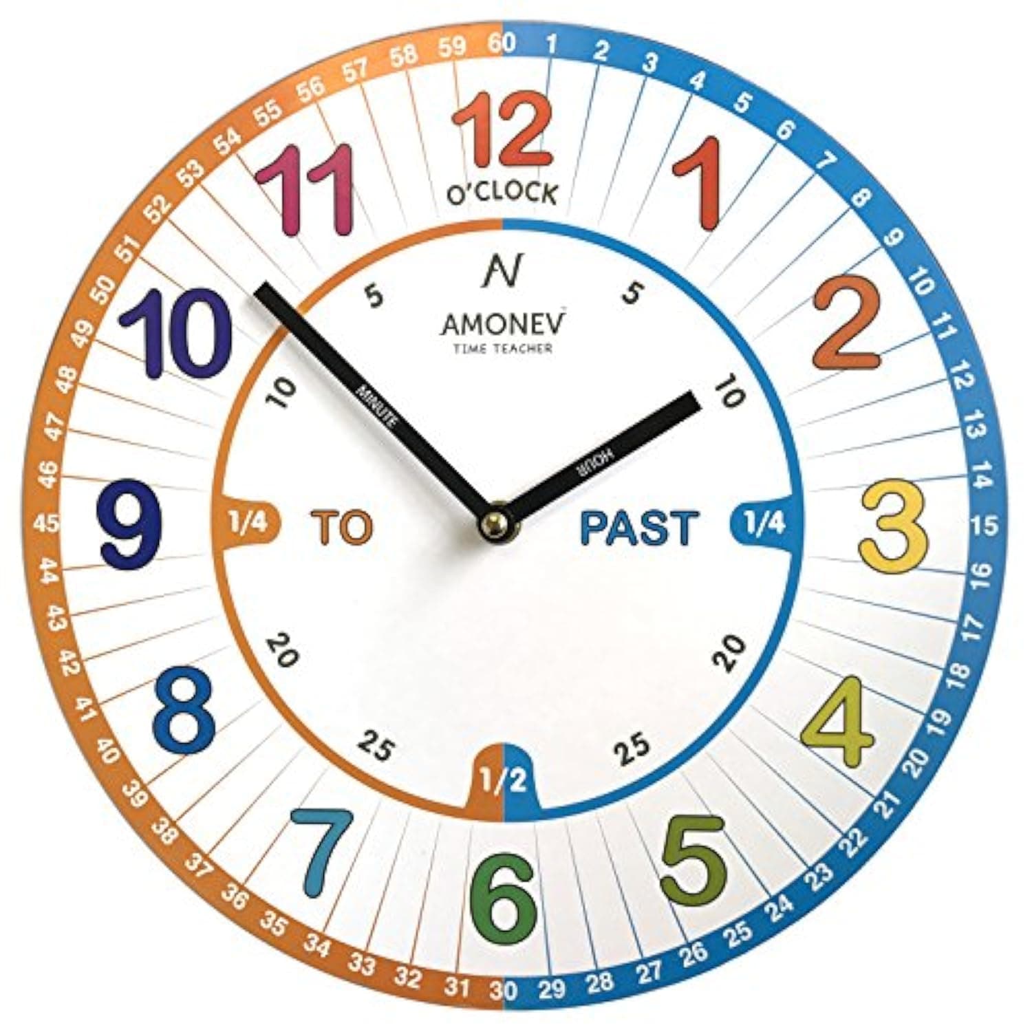 Amonev VS1 Time Teacher clock Children Wall Clock is a Easy to Read clock with Silent movement. 30cm Diameter