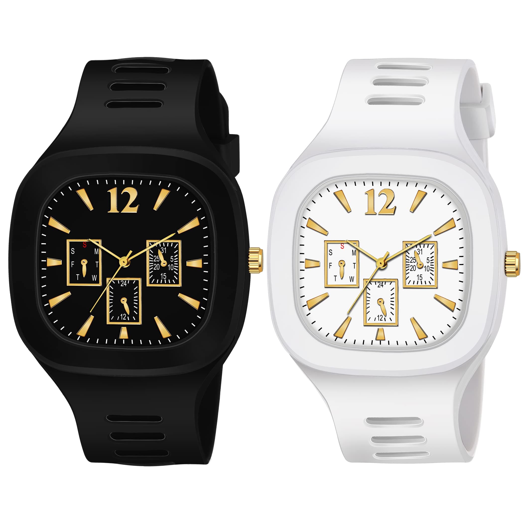 Square Dial Black Blue Grey White Analog Watches with Silicon Strap Stylish ADDI Designer Combo Watch for Mens & Boys