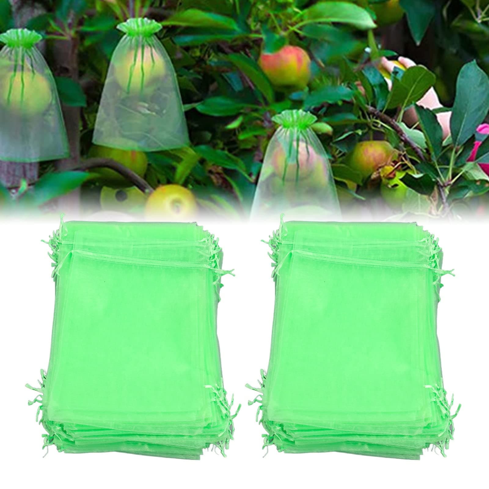 Jiawu 100Pcs Fruit Bags For Trees, Netting Trees With Drawstring, Reusable Protecting Fruits And Vegetables (10 * 15Cm)