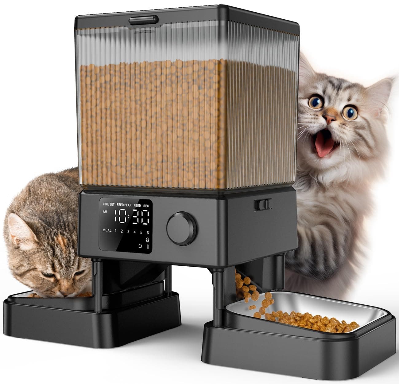 oneisall 5L Automatic Cat Feeder with Timer for 2 Cats, Knob Model Automatic Feeders for Cats Dogs, Dry Food Cat Food Dispenser Auto 10s Voice Recordings