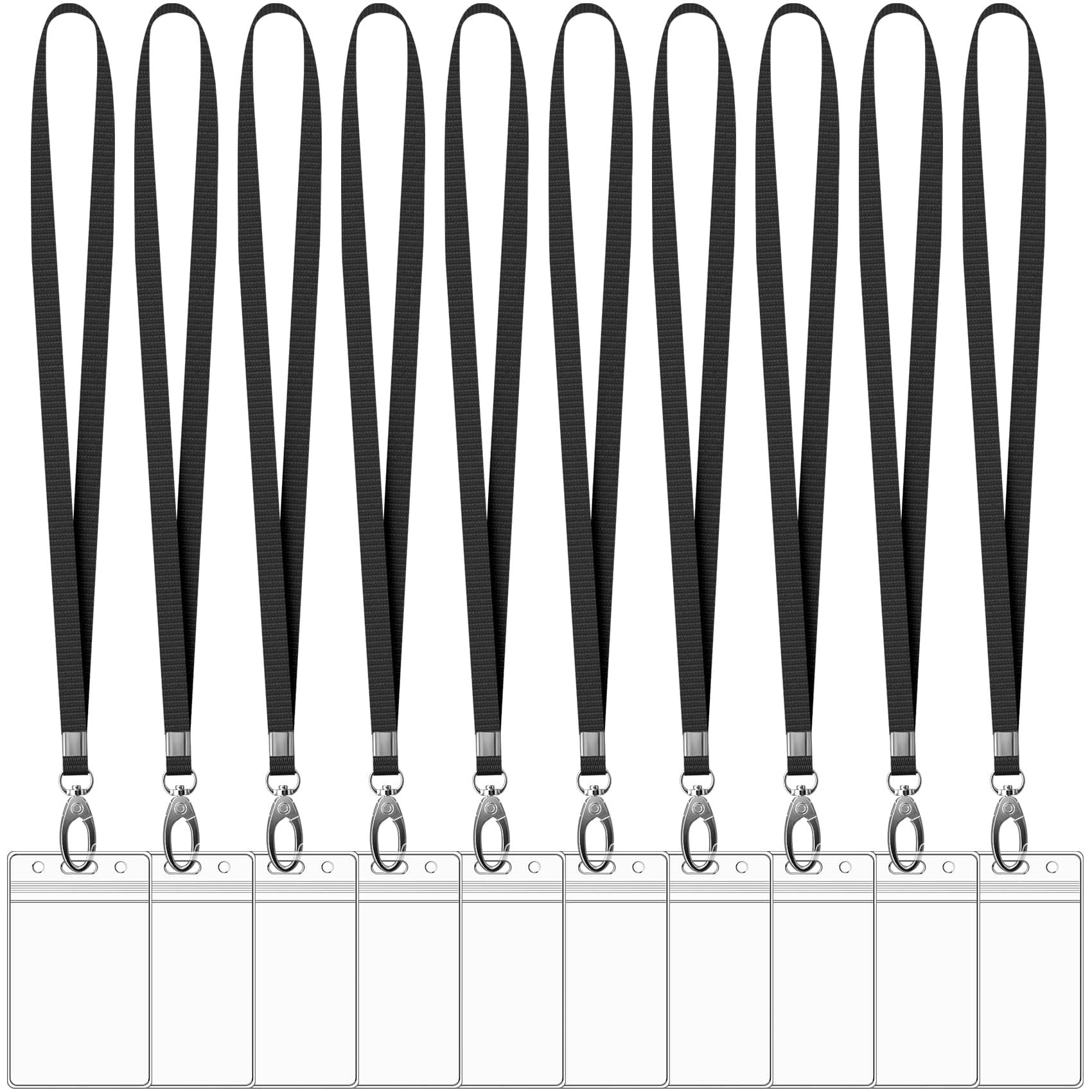 10 Pack Vertical ID Card Name Tag Badge Holders with Lanyards, Lanyard with Waterproof Extra Thick Plastic Clear Badge Holders, Sealable Zip Card Holder for Office School Staff IDs (Black)