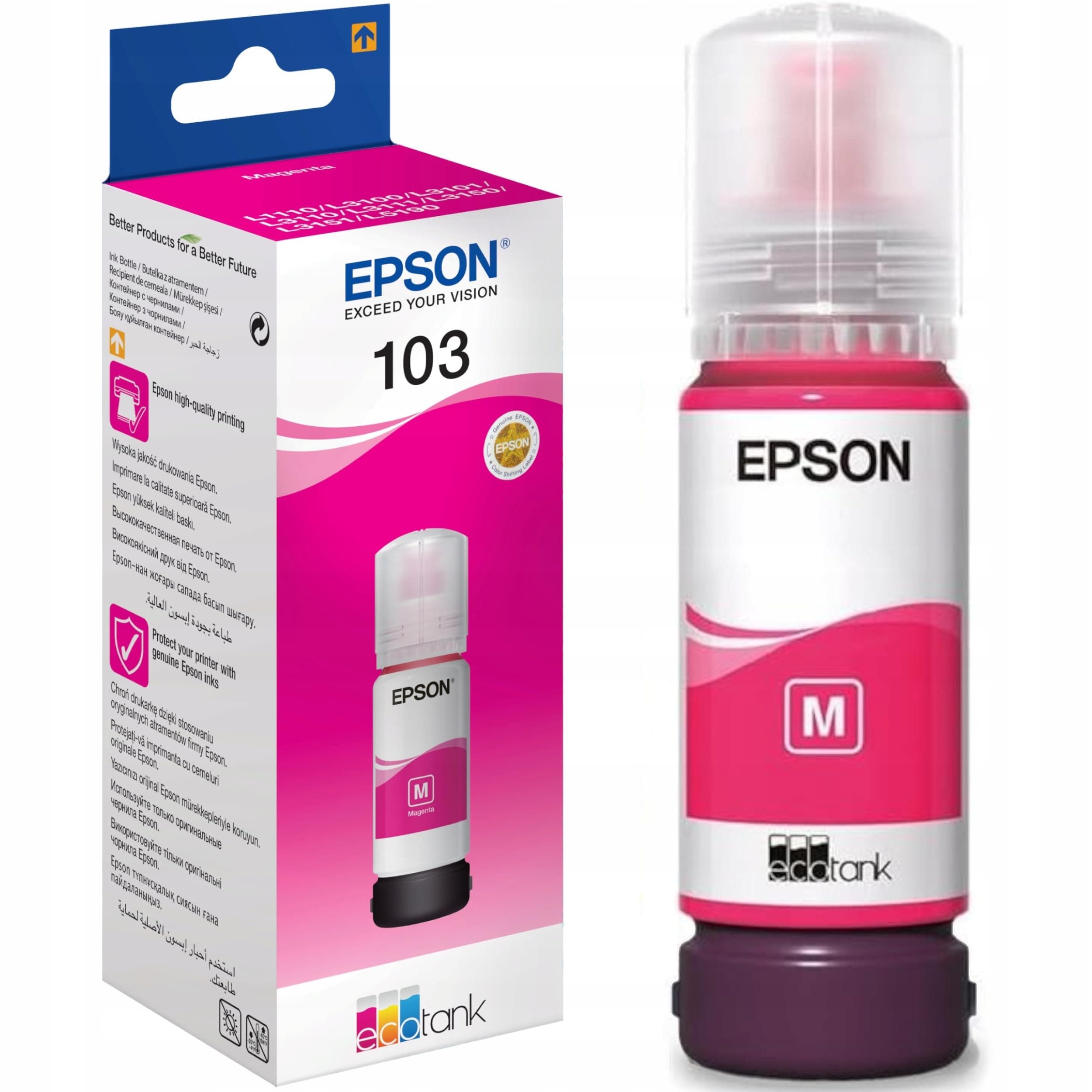 Epson 103 Ecotank Ink Bottle, Magenta Ink For Printer Refill, 65ml