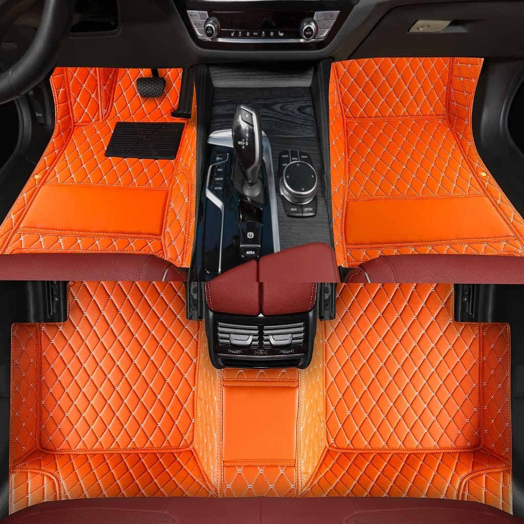 Custom Personalized Floor Mats ,Luxury Full Coverage All Weather Car Floor Mats,Anti-Slip Leather Car Mat Set ,Custom Floor Mat, for 99% of Cars, Trucks & SUV. (Orange)