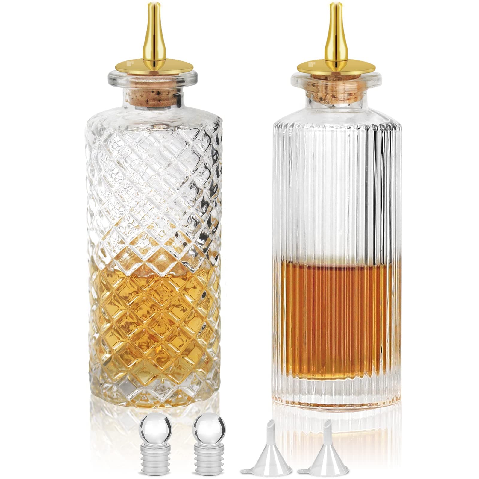 SuproBarware Bitters Bottle Set - 2pcs Set Glass Bitters Bottle, 170ml&140ml, Vantage Glass Dash Bottle for Making Cocktail and Display, Homebar addition