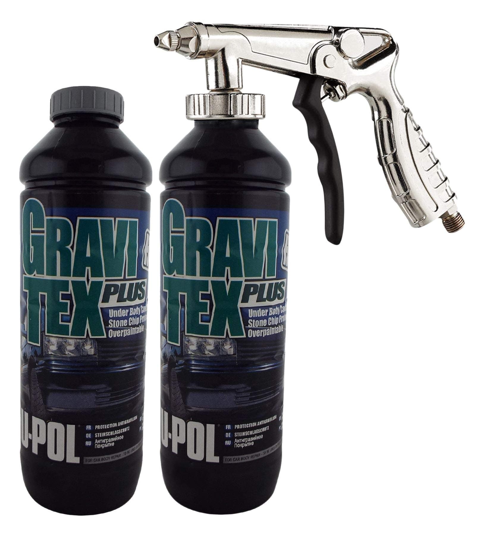 GravitexUPol Stone Chip Protector Grey 1 Litre X 2Overpaintable Chassis Protection + Air Application Gun Tough Hard Durable Coating Designed To Reproduce The Manufacturers Original Stone Chip Finish