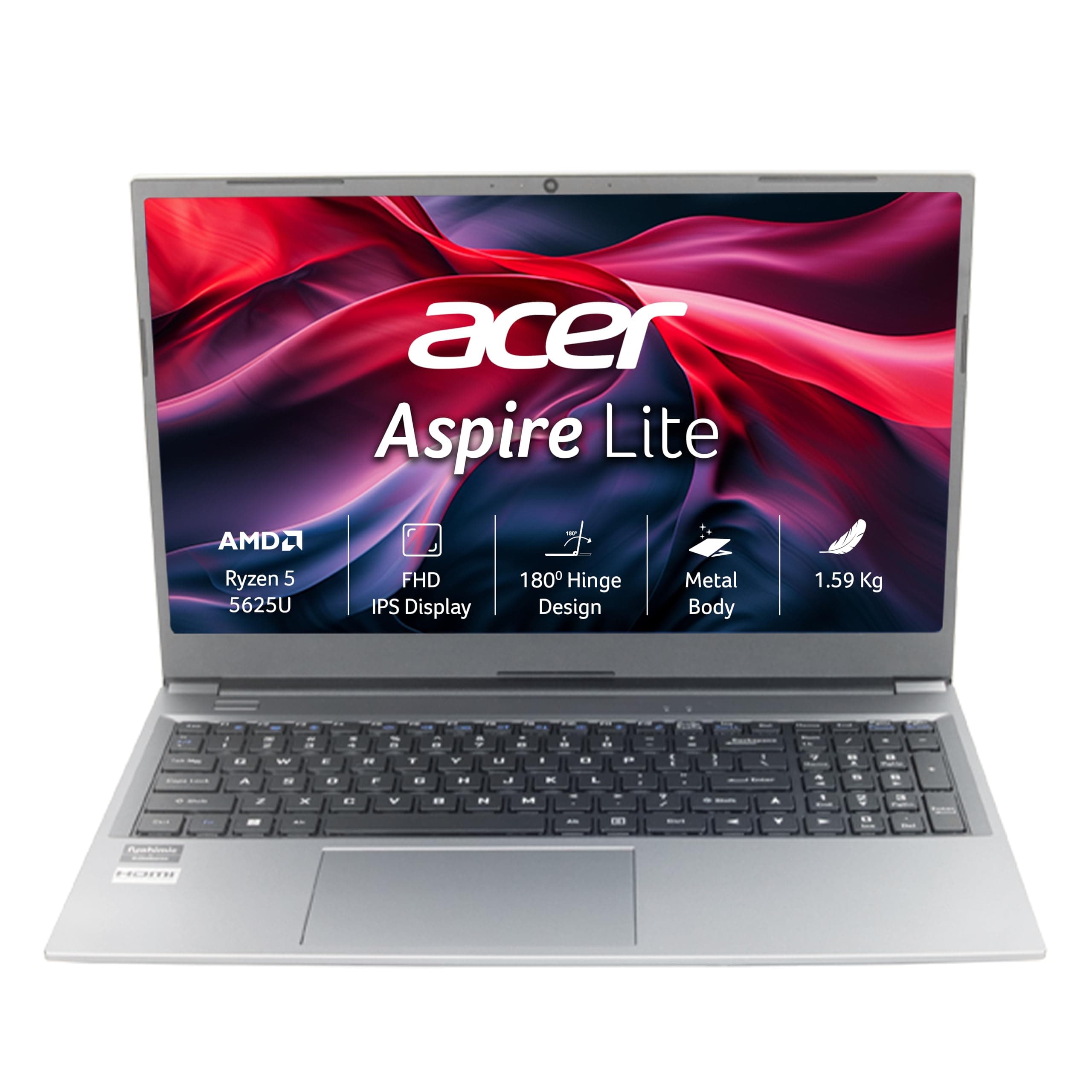 acer SmartChoice Aspire Lite, AMD Ryzen 5-5625U Processor, 16 GB/512 GB, Full HD, 15.6"/39.62 cm, Windows 11 Home, Steel Gray, 1.59 kg, AL15-41, Metal Body, Thin and Light Laptop