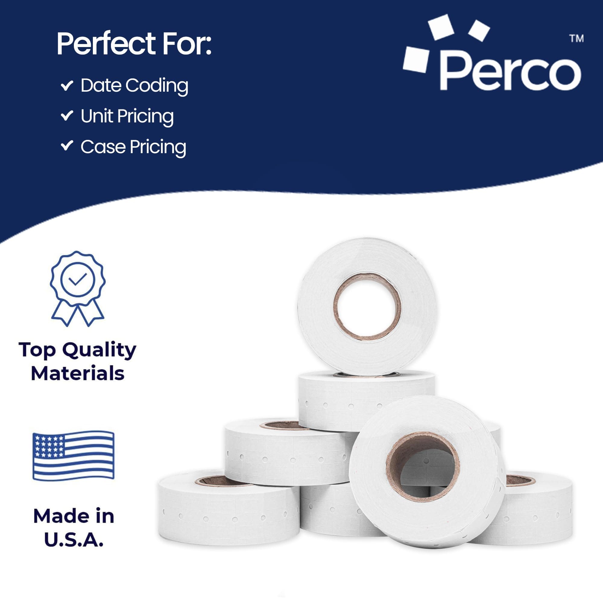 Perco 1 Line White Labels - 8 Rolls, 1 Sleeve, 8,000 Blank Price and Date Gun Labels for Perco 1 Line Price and Date Guns - Made in USA