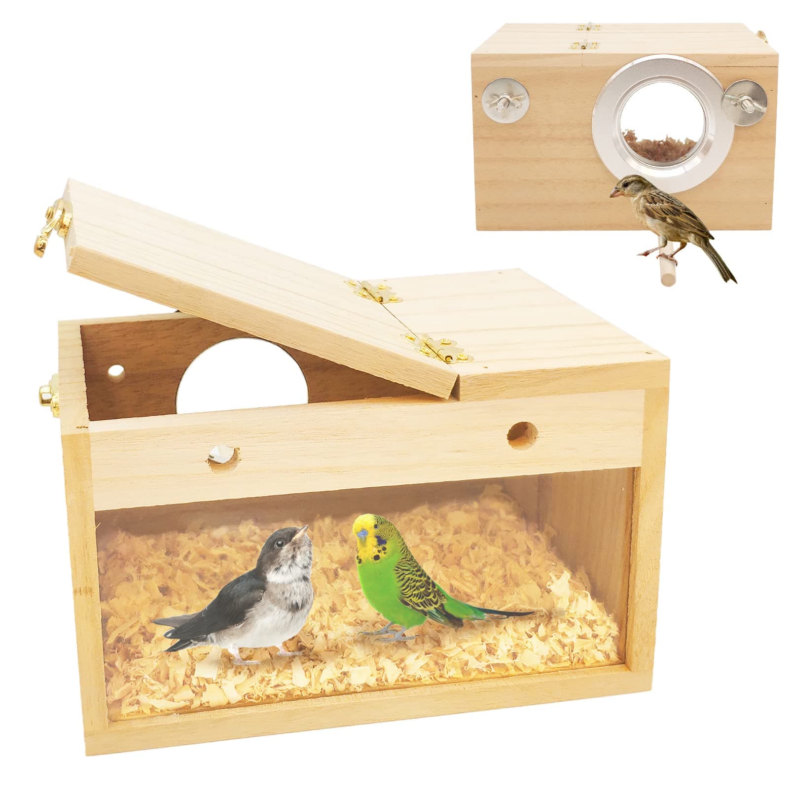 BNOSDM Parakeet Nesting Box Transparent Bird Nest Breeding Box with Perch (S)