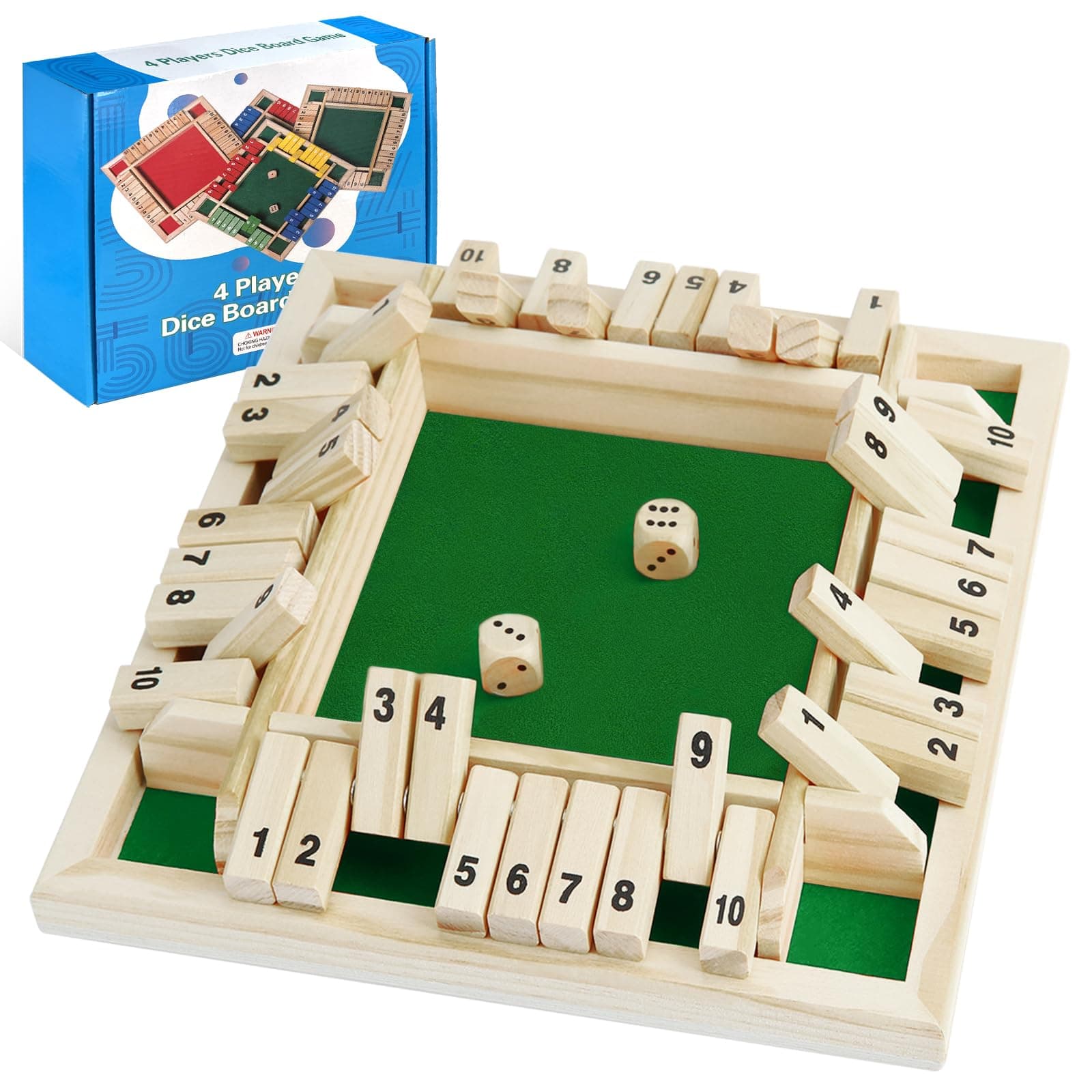 Shut the Box Game Classic 2-4 Players Shut the Box Dice Game Wooden Table Traditional Family Travel Board Game Educational Dice Games for Kids and Adults Fun Math Pub Game