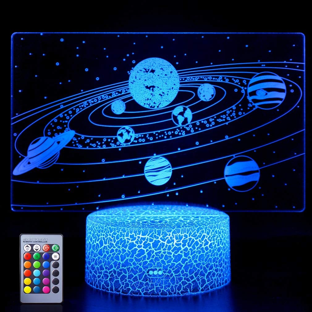Hoofun Solar System 3D Night Light,Universe Space Illusion Lamp,16 Colours Changing LED Night Light for Kids Children's Room Decor on Birthdays or Holidays Gift