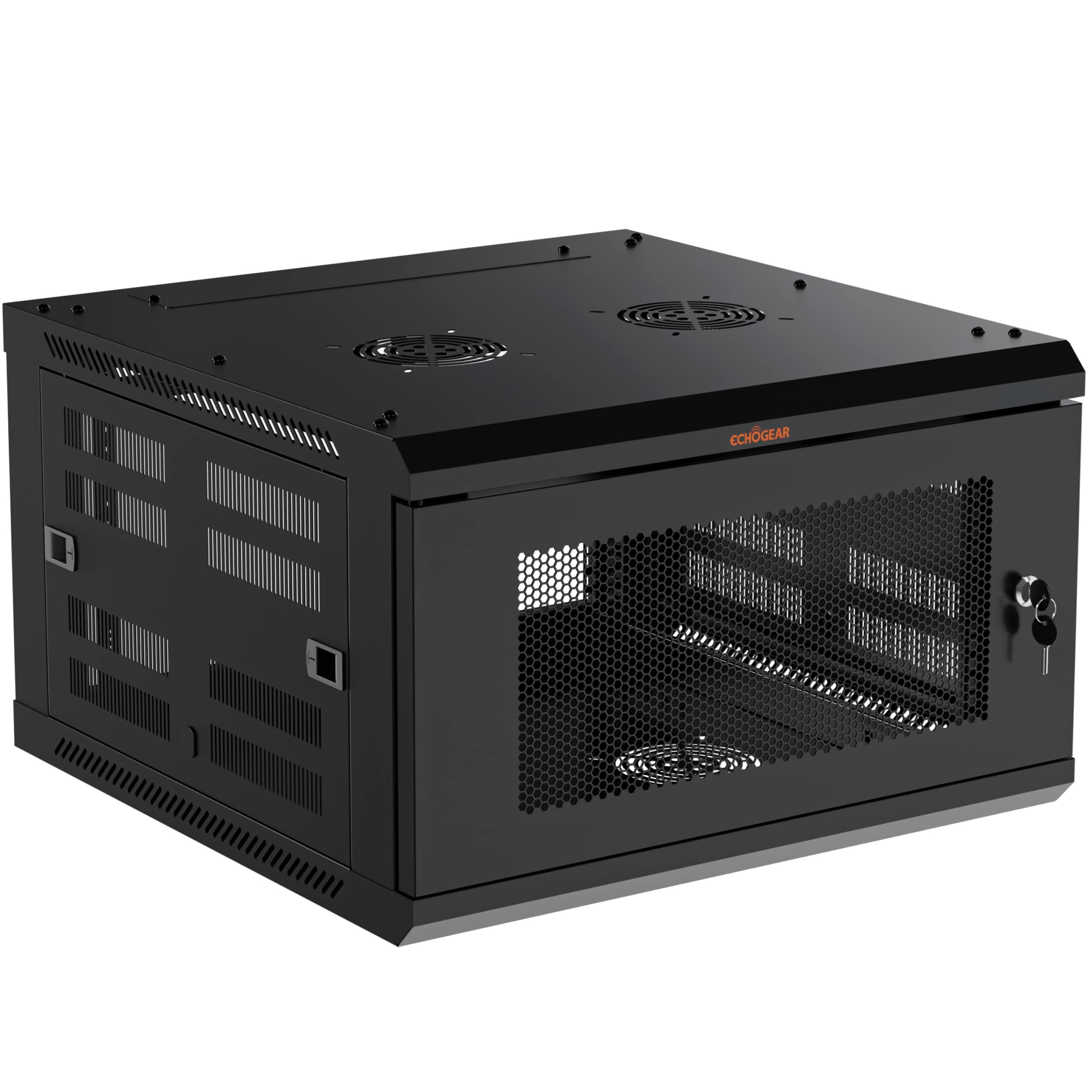 ECHOGEAR 6U Network Rack - Enclosed Wall Mount Rack Kit Includes 2x 1U Shelves, Pre-Mounted Fan, Lockable Door & Hardware - 600mm Depth Fits All Your AV Gear