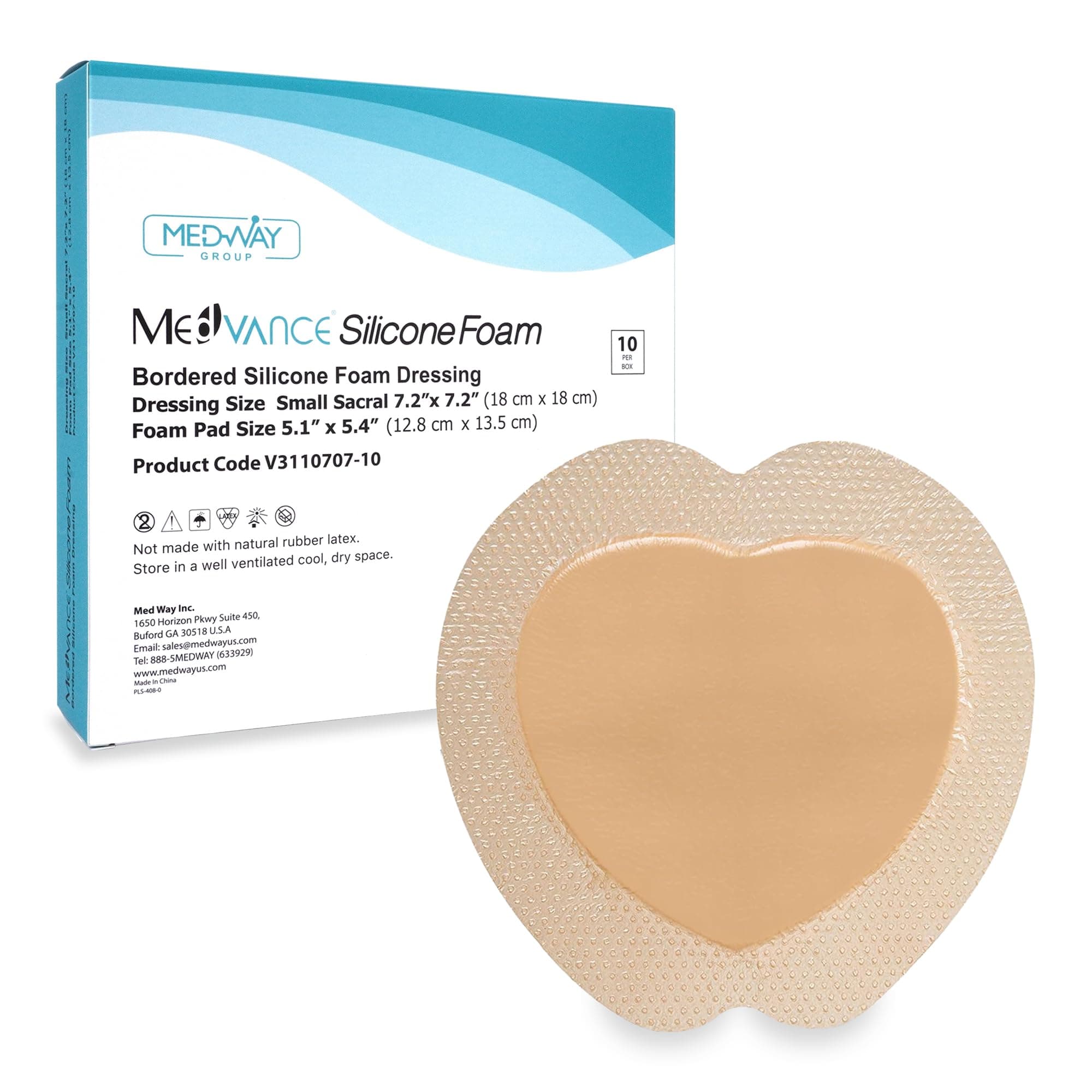 MedVance TM Silicone - Sacral Bordered Silicone Adhesive Foam Wound Dressing, Bed Sore Treatment Bandage for Sacrum, Size 7"x 7", Box of 10 dressings