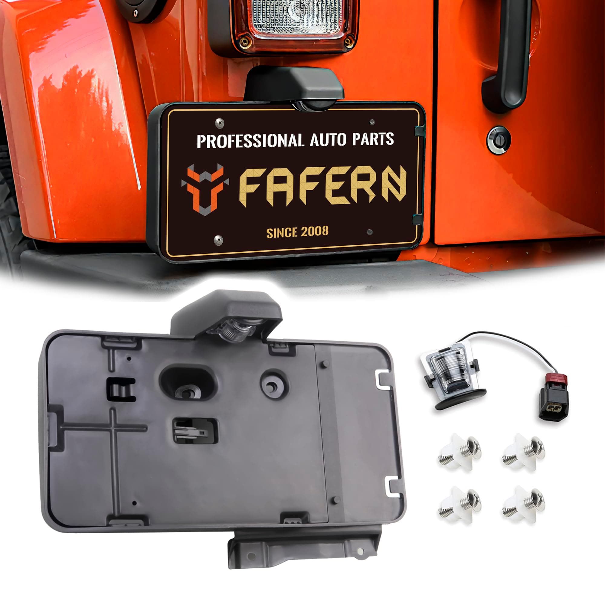 Rear License Plate Holder Frames Bracket with Light Lamp for 2007-2018 Jeep Wrangler JK JKU Sports Sahara Rubicon & Unlimited, License Plates Mounting Bracket, Replace 68064720AA, ABS, Black