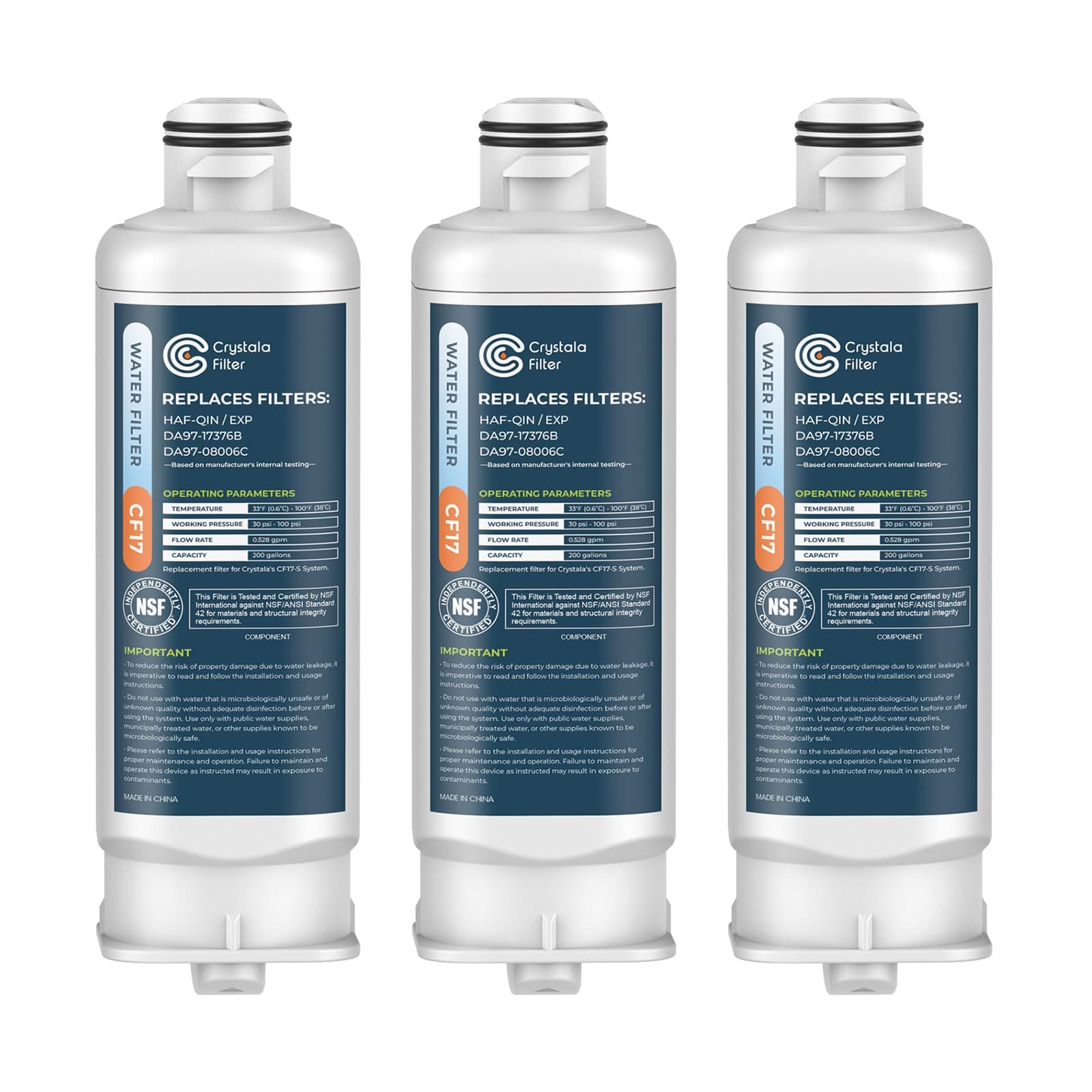 - Replacement for DA97-17376B Water Filter, NSF 42 Compatible with Samsung HAF-QIN, HAF-QIN/EXP, DA97-08006C, RF23M8070SG, RF23M8070SR, RF23M8090SG, RF23M8570SR (3 Pack)