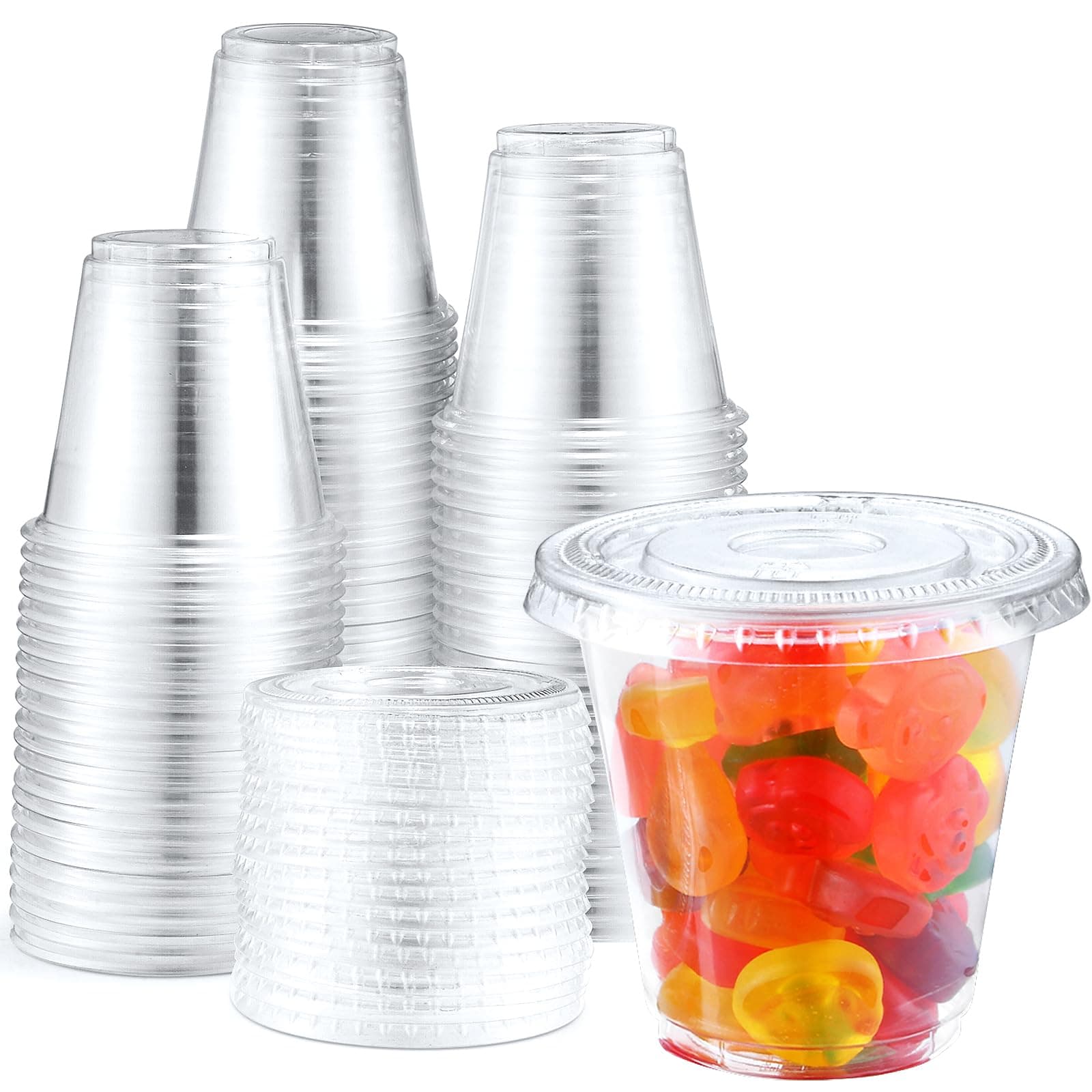 Eupako 5 oz Disposable Plastic Portion Cups with Lids 200 Sets, Jello Shot Cups, Souffle Cups, Condiment Cups, Fruit Cups with Lid