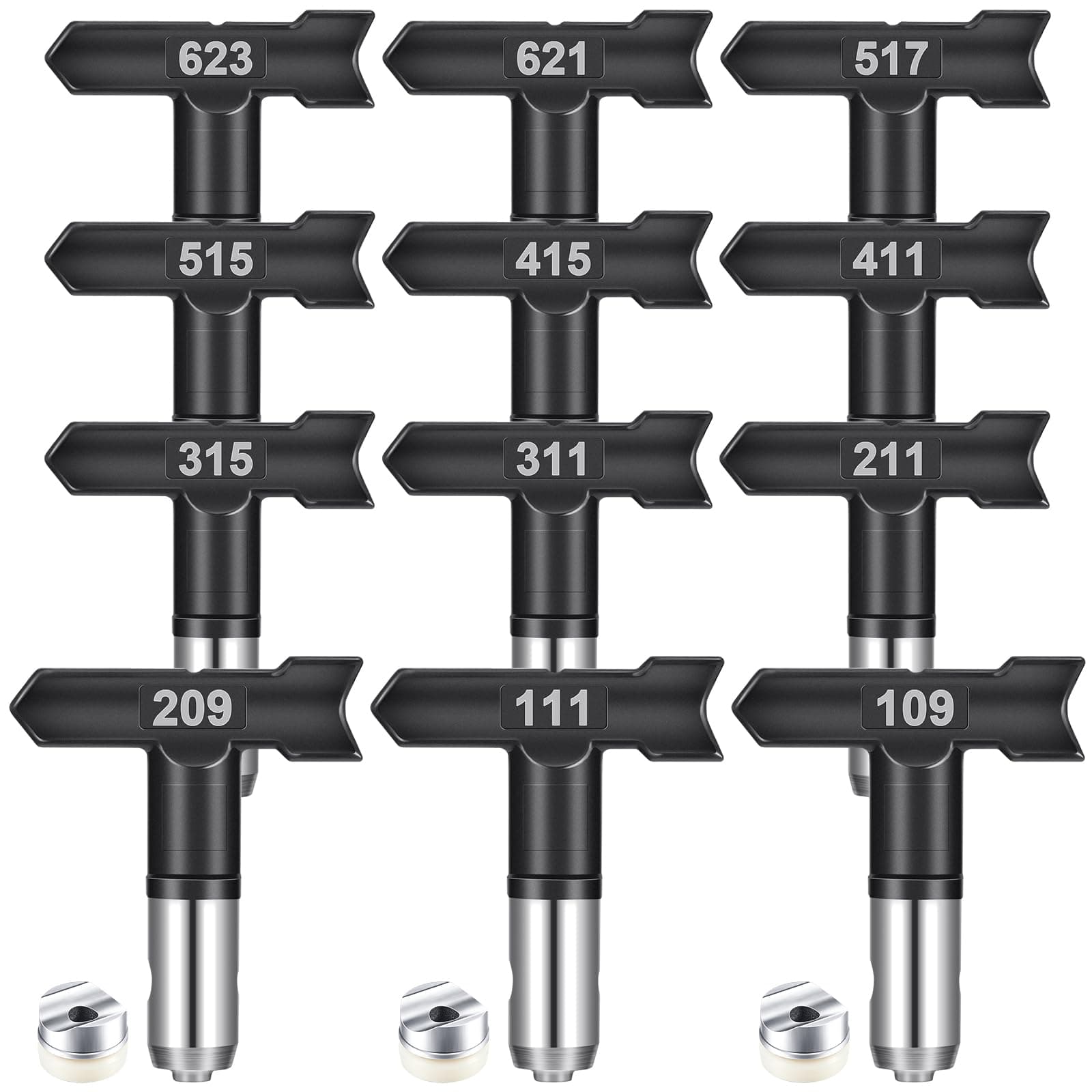 Zhengmy 12 Pcs Airless Paint Sprayer Tips Reversible Spray Tips Nozzles Tip Paint for Airless Sprayer Gun House Painting Fences(109, 111, 209, 211, 311, 315, 411, 415, 515, 517)
