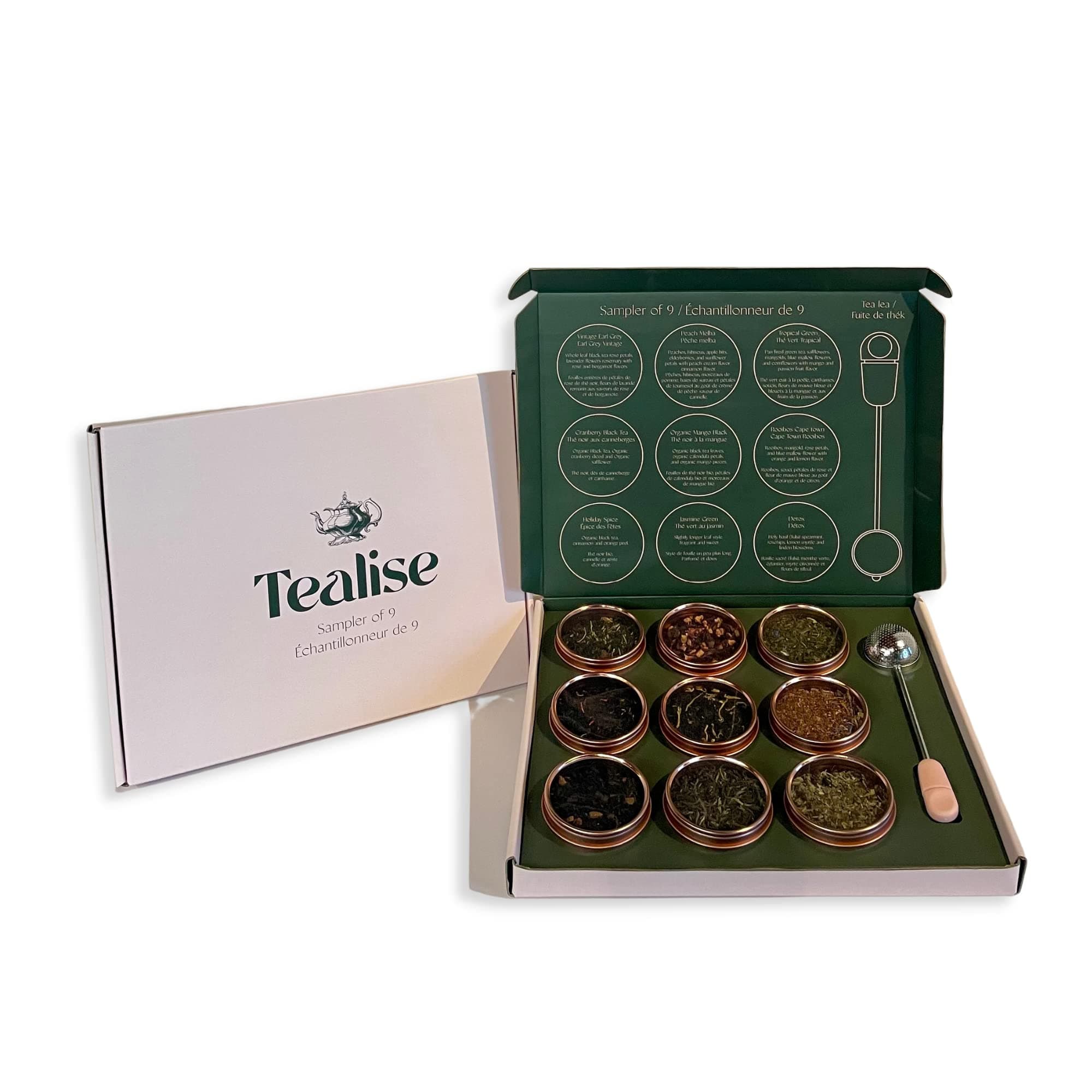 TEAlise Loose Leaf Tea Sampler Gift Set 9 Bestselling Cans 10 Servings of Tea Per Can