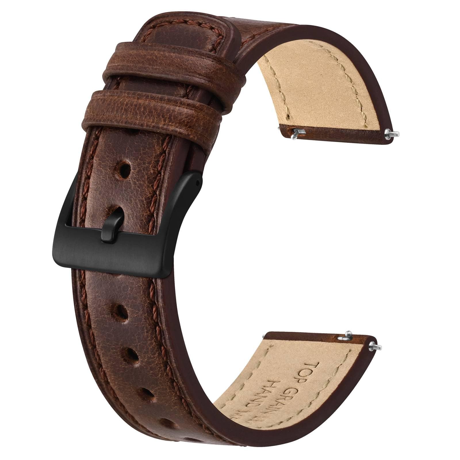 Leather Watch Straps, Classic Oil Waxed Leather, Quick Release Replacement Band for Men and Women, Band Width 18mm 20mm 22mm