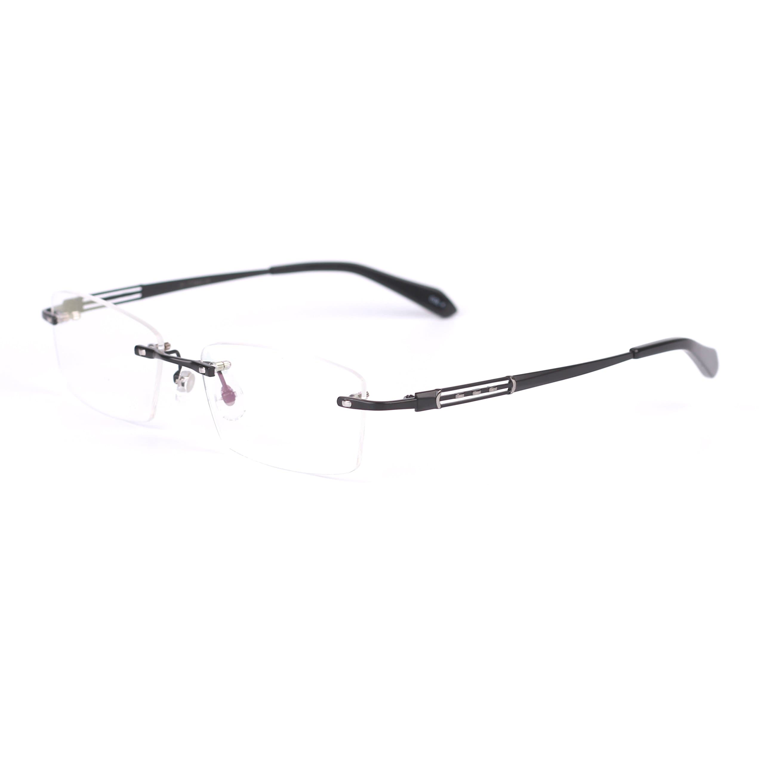 JIEMA Men Titanium Eyeglass Frames Rimless Business Optical Frame Clear Lens (BLACK, 56)