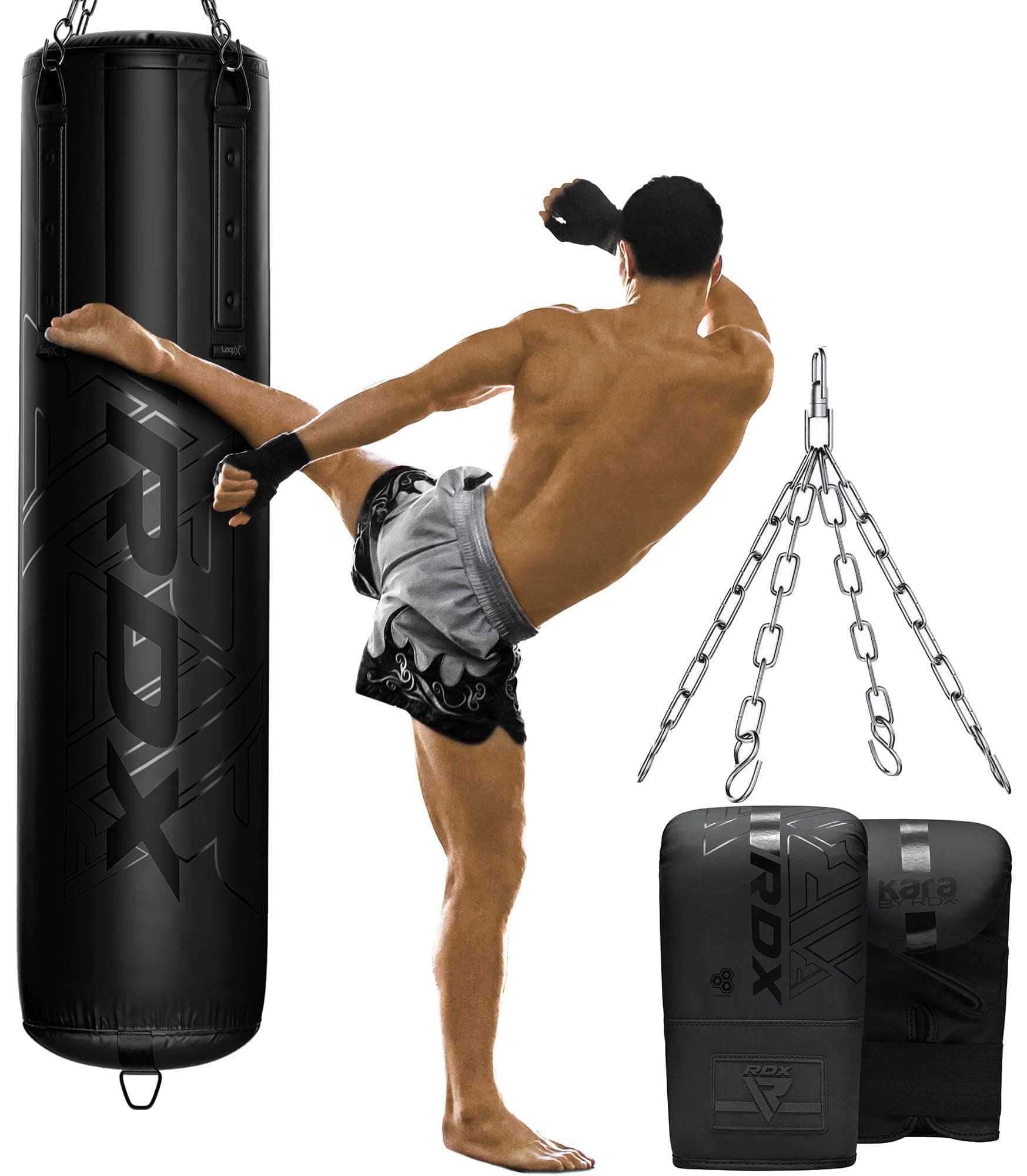 RDX Heavy 5FT Punching Bag for Pro Training, 55lbs Pre Filled with 110lbs Max Filling Capacity, 3PC Boxing Bag Set with Gloves Hanging Steel Chain, Kickboxing MMA Muay Thai BJJ Karate Home Gym Fitness