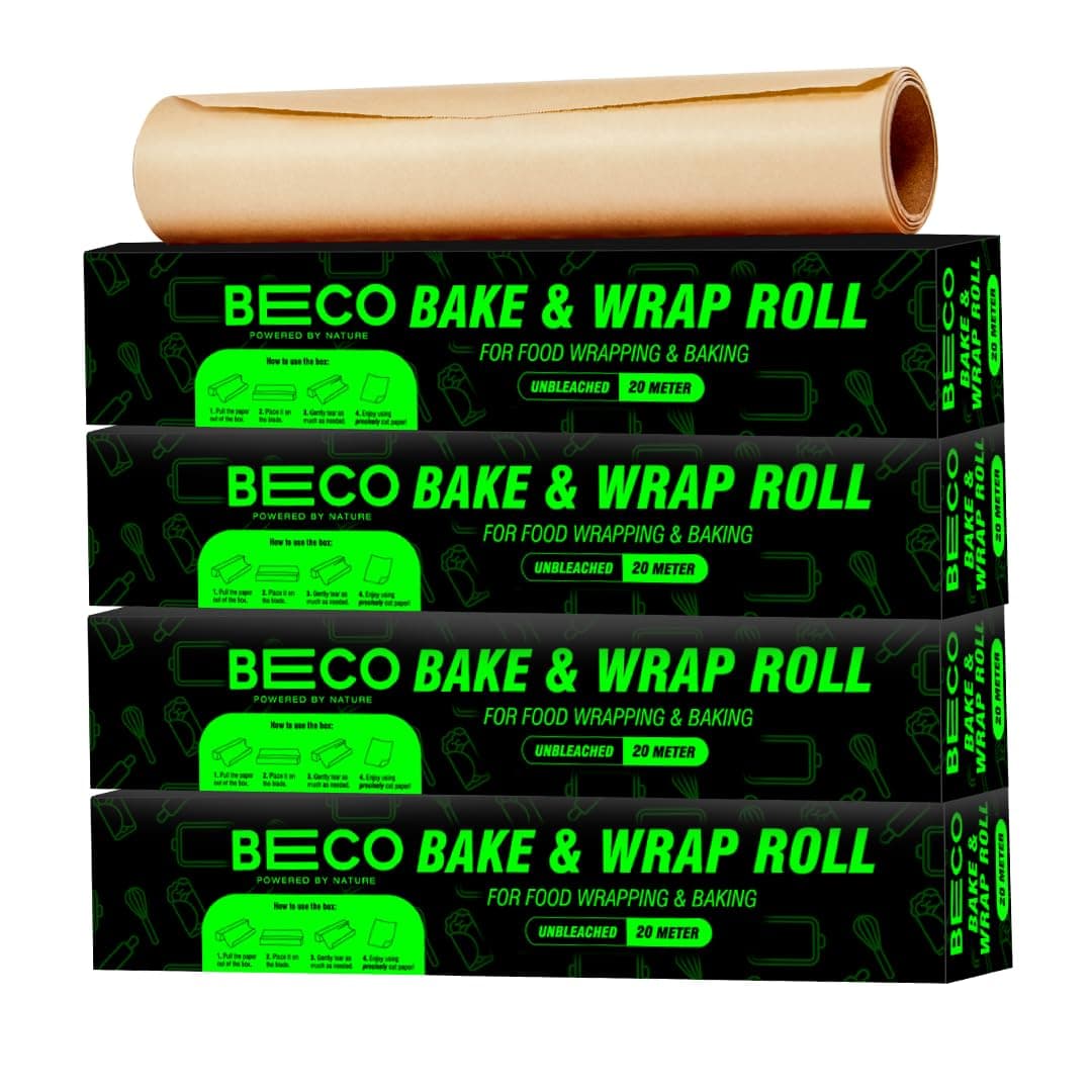 Beco Eco-Friendly Baking & Wrapping Paper, 20 Meter Roll Each, Pack of 4, 100% Bamboo Pulp & Chemical Free Parchment Paper