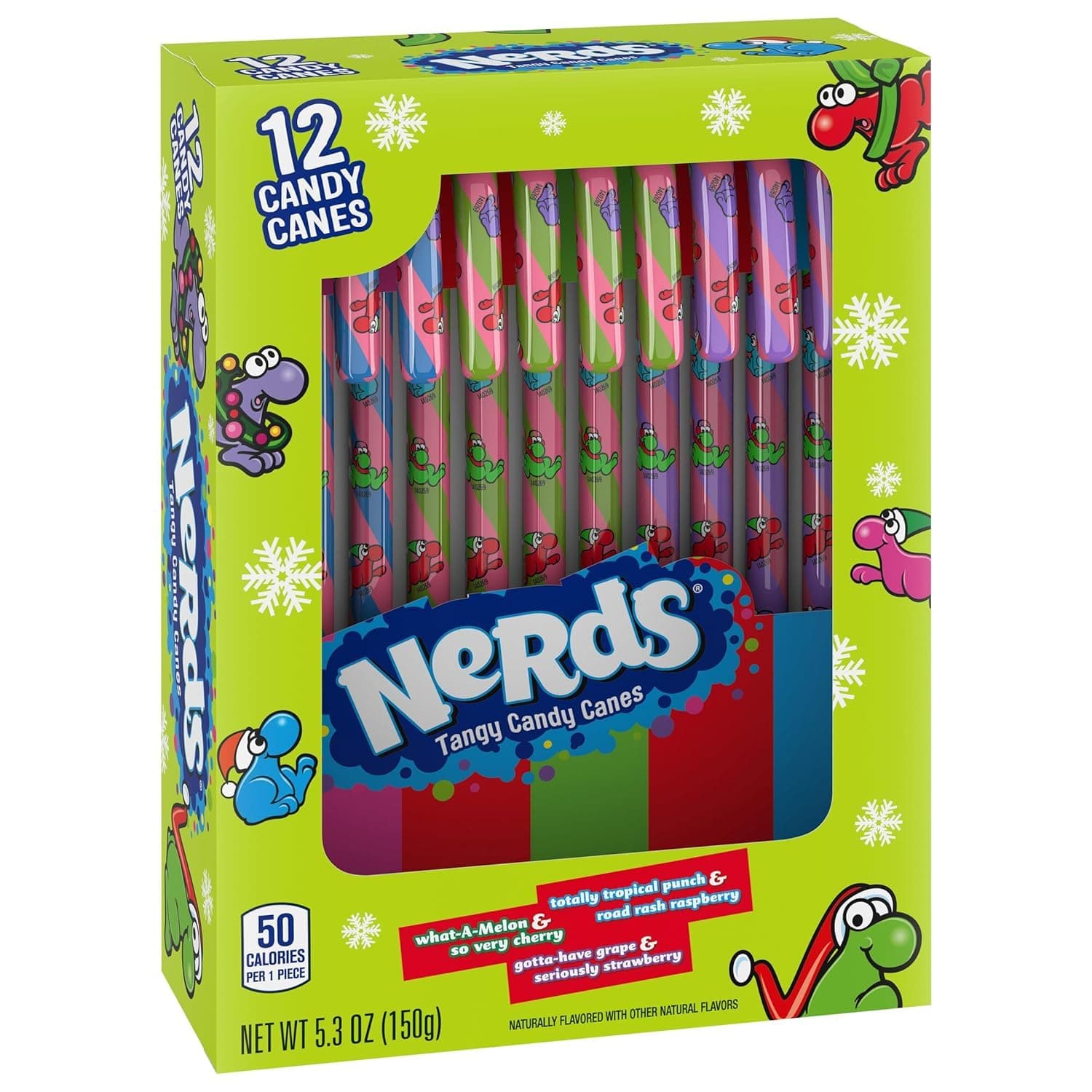 Nerds Tangy 12 Candy Canes Mic Flavour (Tropical Raspberry | Melon Cherry | Grape Strawberry) Christmas Tree 150gm
