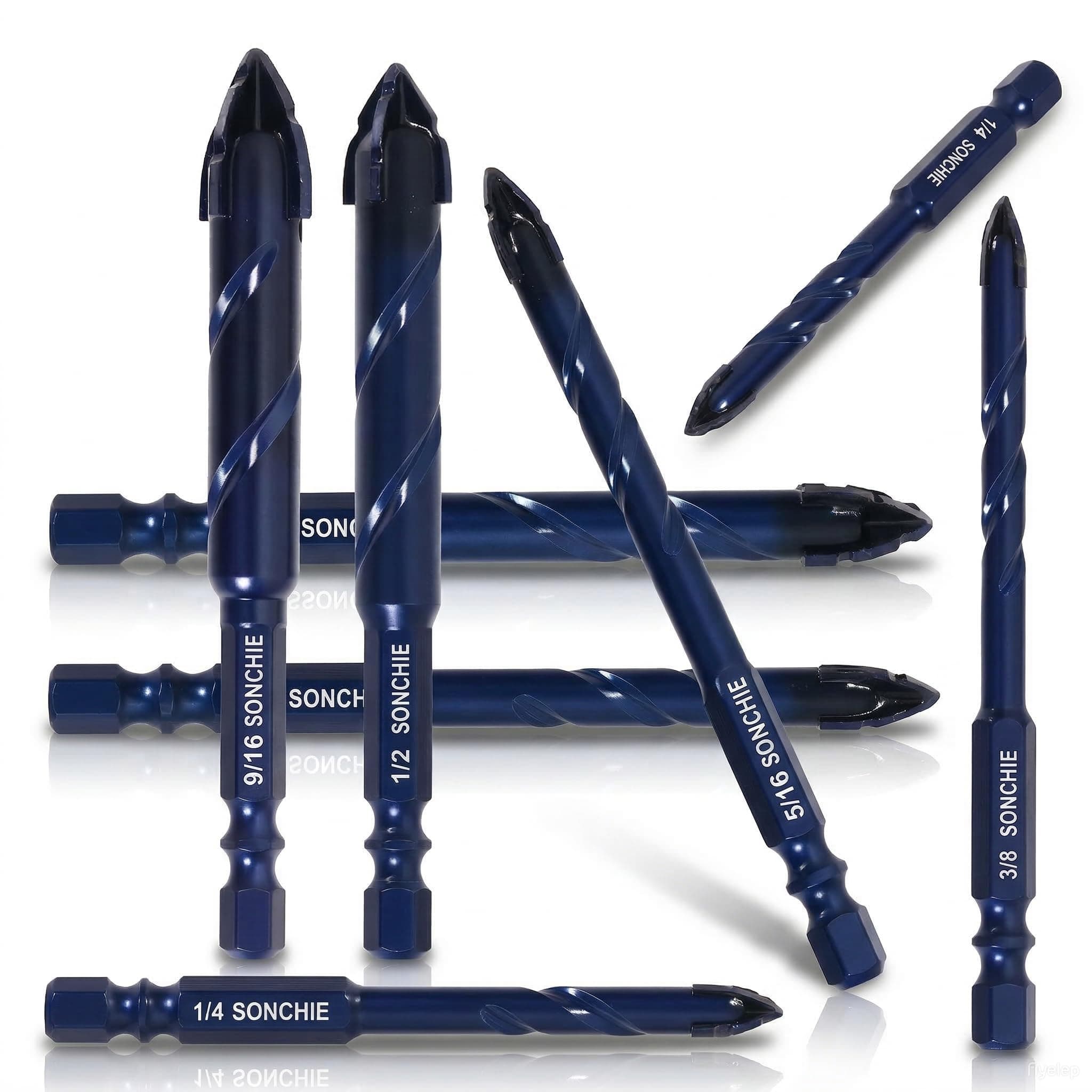 Upgraded SONCHIE Serrated Masonry Drill Bit Set - 1/4 to 9/16 Inch 8-Piece Set Industrial & HouseholdDrill Bit Set for Concrete/Tile/Glass/Brick/Ceramic/Plastic/Wood