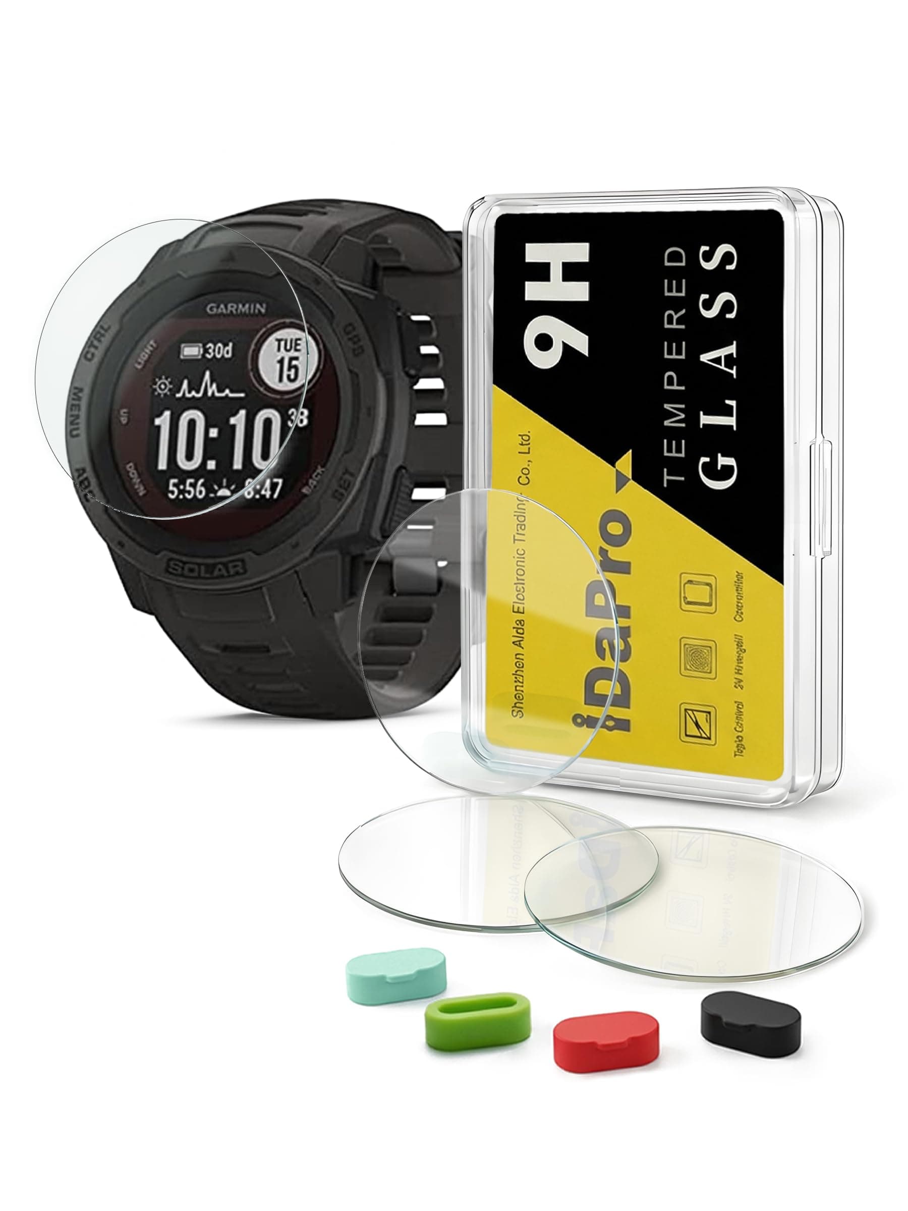 [4 x Screen Protectors for Garmin Instinct Solar Tactical/Instinct Tactical/Instinct (Not for Instinct 2/2s/2x/3) + 4-Piece Charging Port Protection, 9H Hardness Tempered Glass