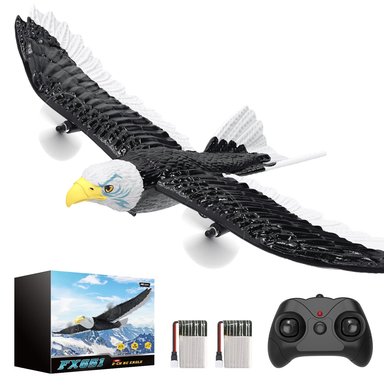 RC Plane, Remote Control Eagle Plane, RTF Airplane, 2.4GHZ 2CH Flying Bird with 2 Batteries & Propeller 6-axis Gyro Stabilizer, Easy to Fly for Beginners Adults Kids Boys