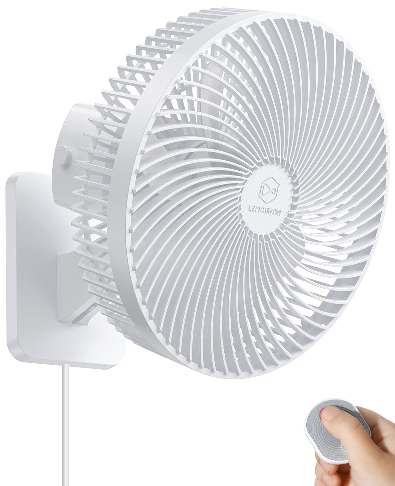 10 Inch Oscillating Wall Fan for Bedroom, Portable Small Mount Fan with Remote and Timer, (12V),90°Oscillating, Powerful 4 Speeds, Quiet Fan, Adjustable Tilt,for RV, Garage, Corner,5.9 ft Cord, White