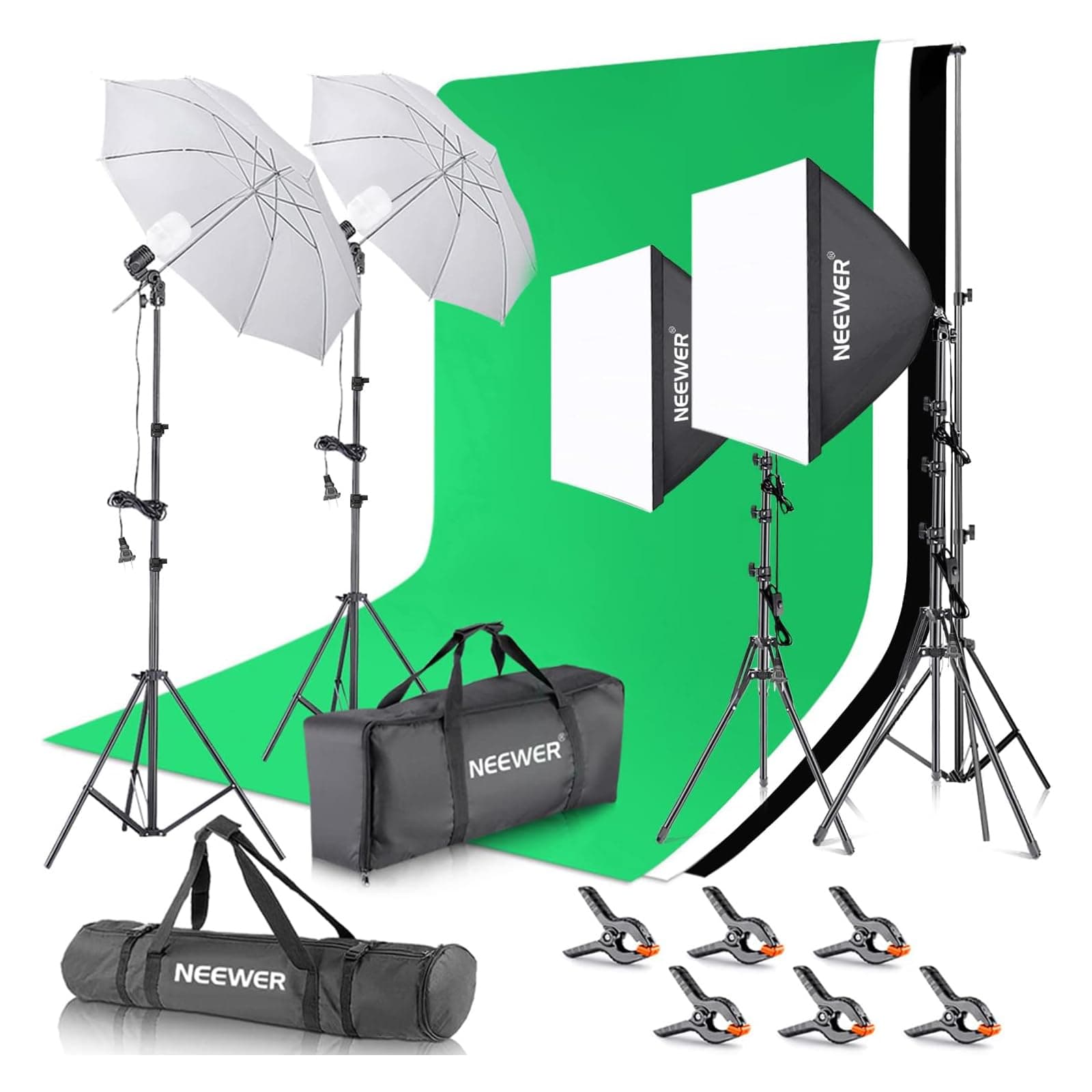 2.6M x 3M/8.5ft x 10ft Background Support System and 800W 5500K Umbrellas Softbox Continuous Lighting Kit for Photo Studio Product,Portrait and Video Shoot Photography