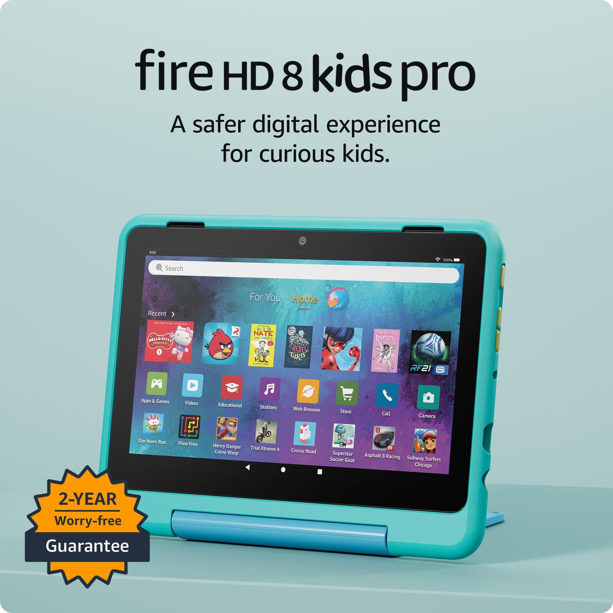 Amazon Fire HD 8 Kids Pro tablet (newest model), ages 6-12. Bright 8" HD screen, includes ad-free content, parental controls, 13-hr battery, slim case for older kids, 32GB, Discovery