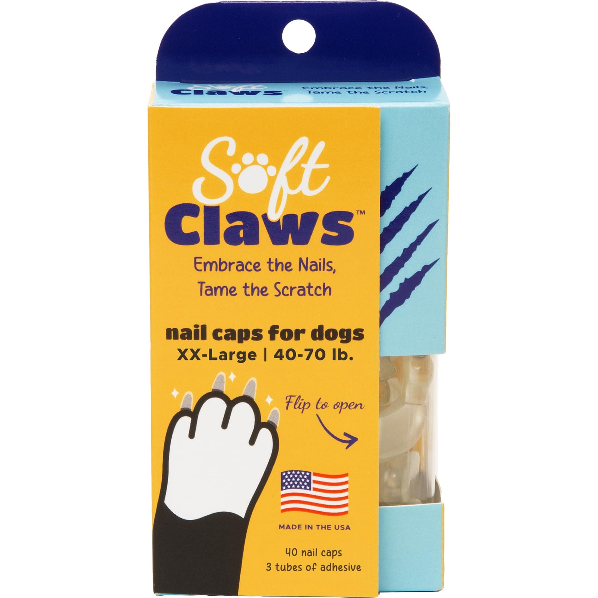 Soft Claws Dog Nail Caps, 40 XX-Large Nail Caps, Made in USA - Vet Developed, Safe & Non-Toxic Easy to Apply Claw Covers | Protects Furniture & Skin, Clear