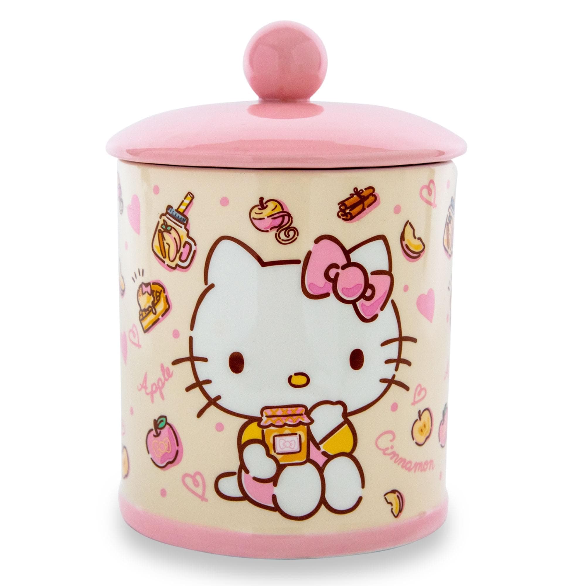 Sanrio Hello Kitty Apples and Cinnamon Ceramic Snack Jar Container With Lid | Kitchen Food Storage For Cookies, Candy | 8 Inches Tall